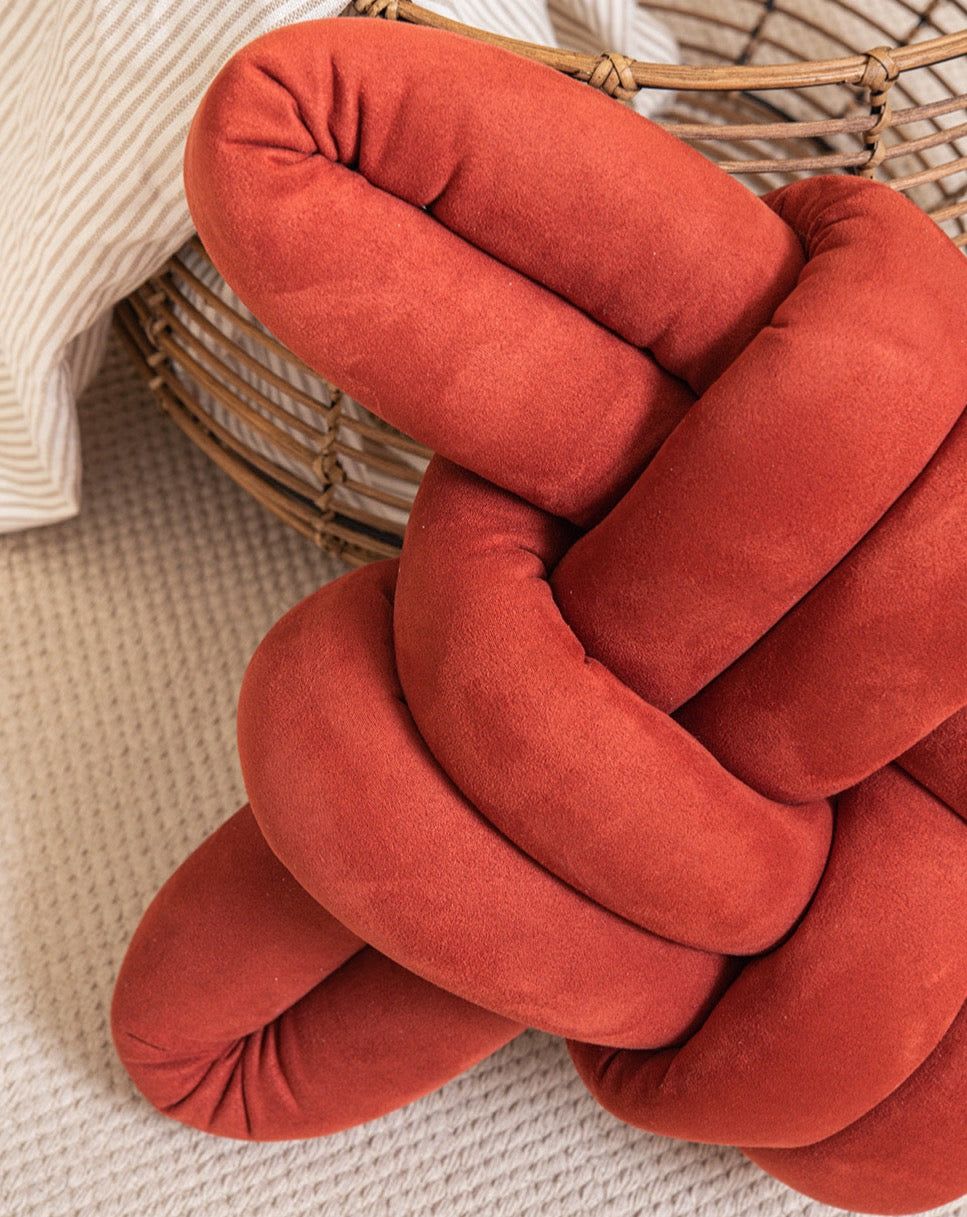 Red Earth Vegan Suede Knot Pillow by Knots Studio Wescover Pillows