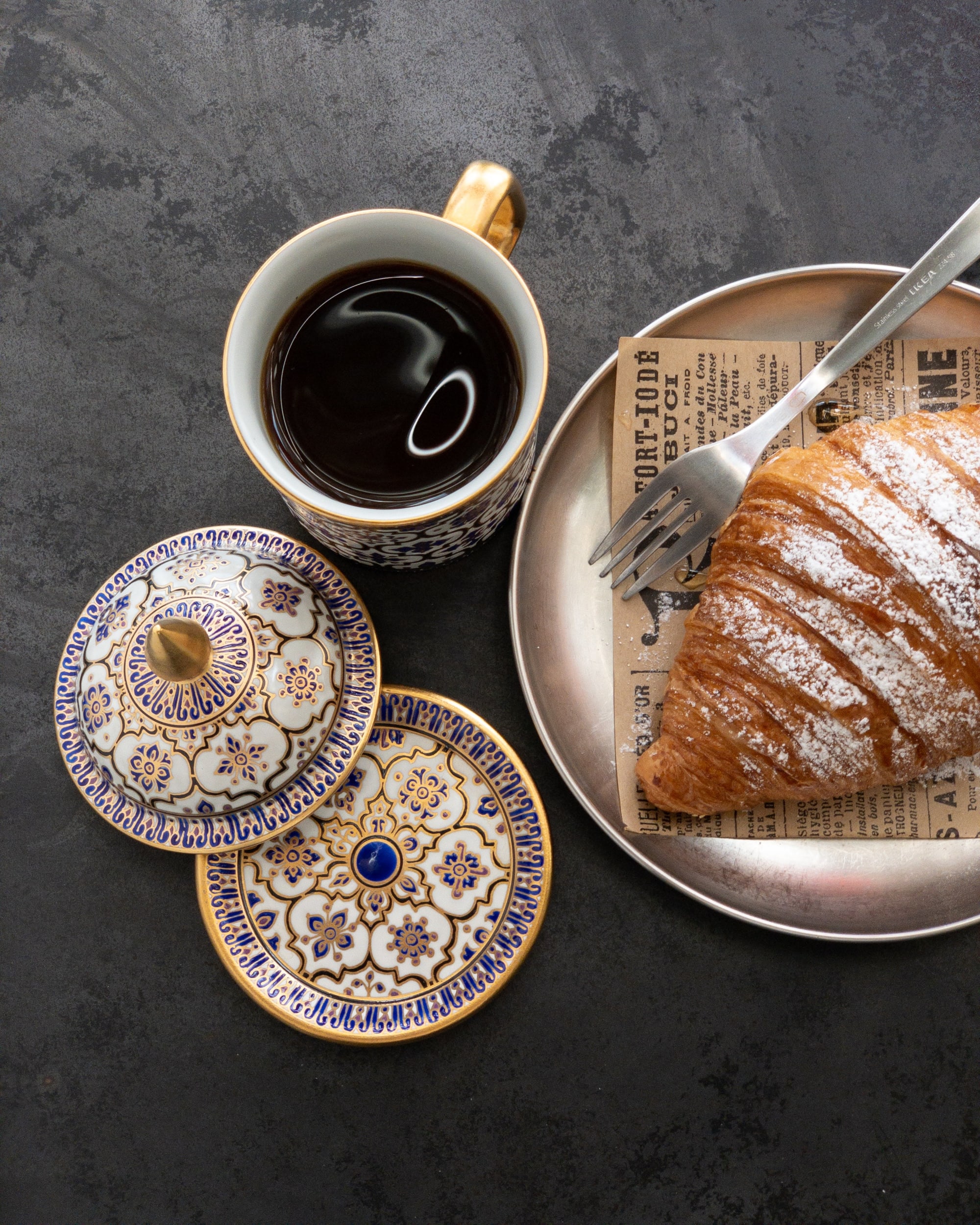 Gold Accented Coffee Mug Set: Hand-Painted with Lid & Saucer by Artisan  Homeware at The Section Cafe, Tambon Kho Hong