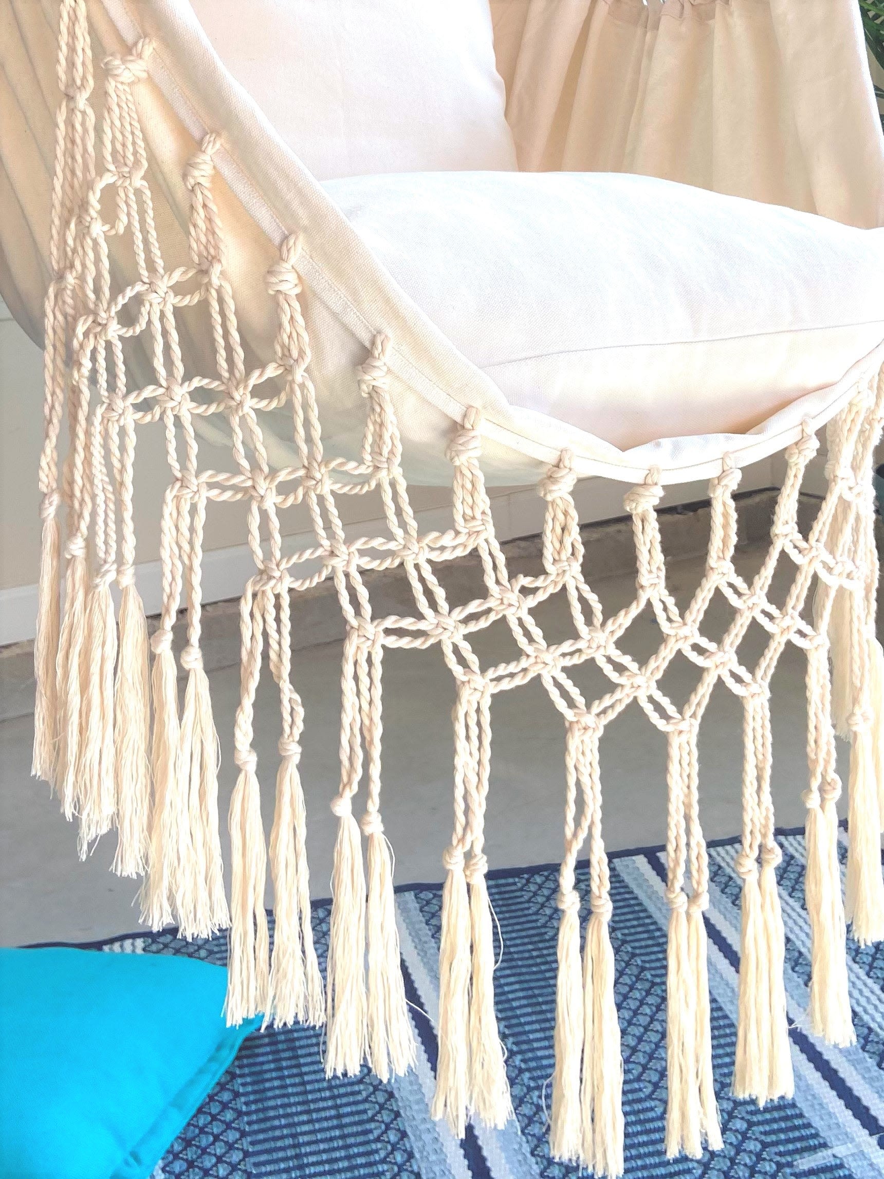 White macrame hanging discount chair