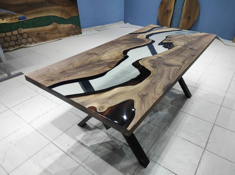 Custom Order Natural Walnut White Epoxy Table live Edge River Table Dining  Table-coffee Table-office Table-kitchen Table %100 Handmade 