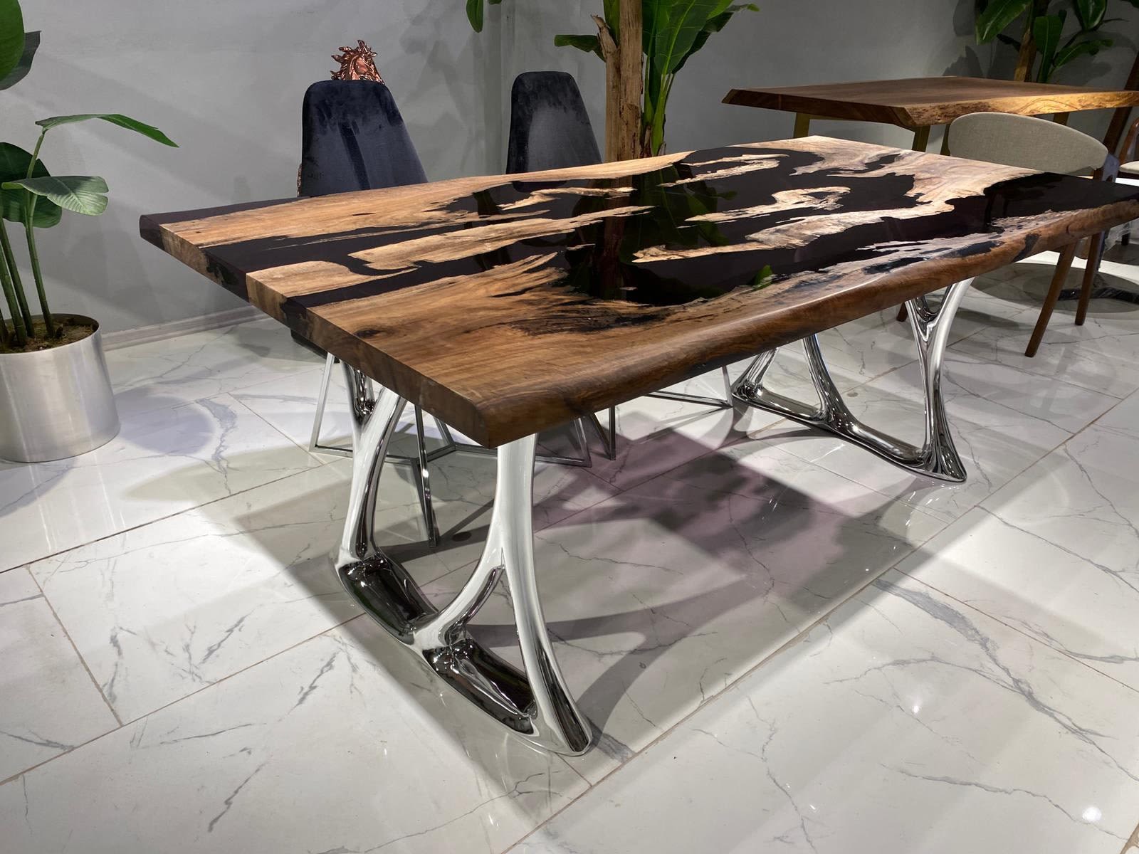 Custom Black Epoxy Wood Dining Table CT14