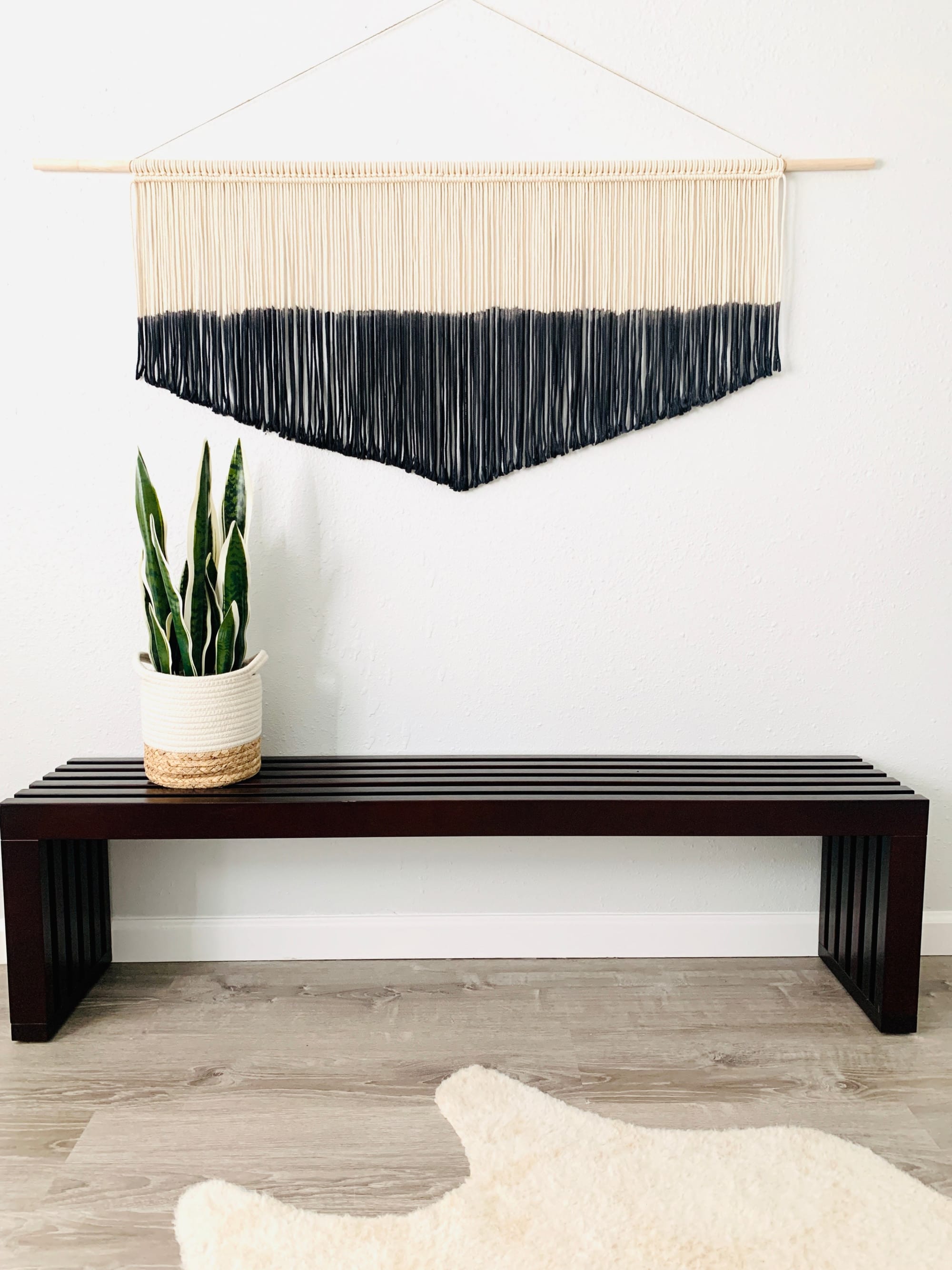 Large Modern Black Triangle Macrame Wall Hanging by Love & Fiber