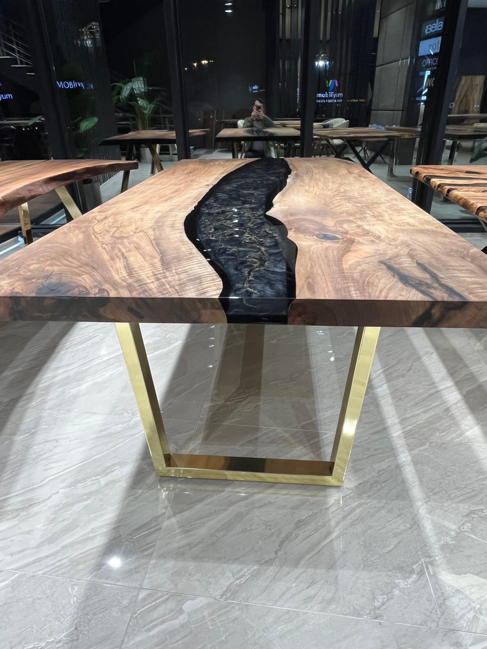 Round Epoxy Resin Dining Table, Custom Black Epoxy Table by Tinella Wood