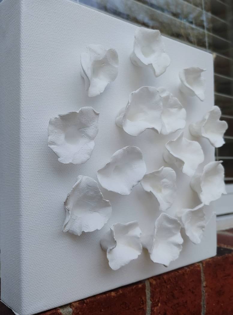 White Flowers Wall Sculpture, Framed Square Canvas Art, Abstract Art, Ivory Wall  Art, Clay Wall Sculpture, Canvas Wall Art, Abstract Floral 