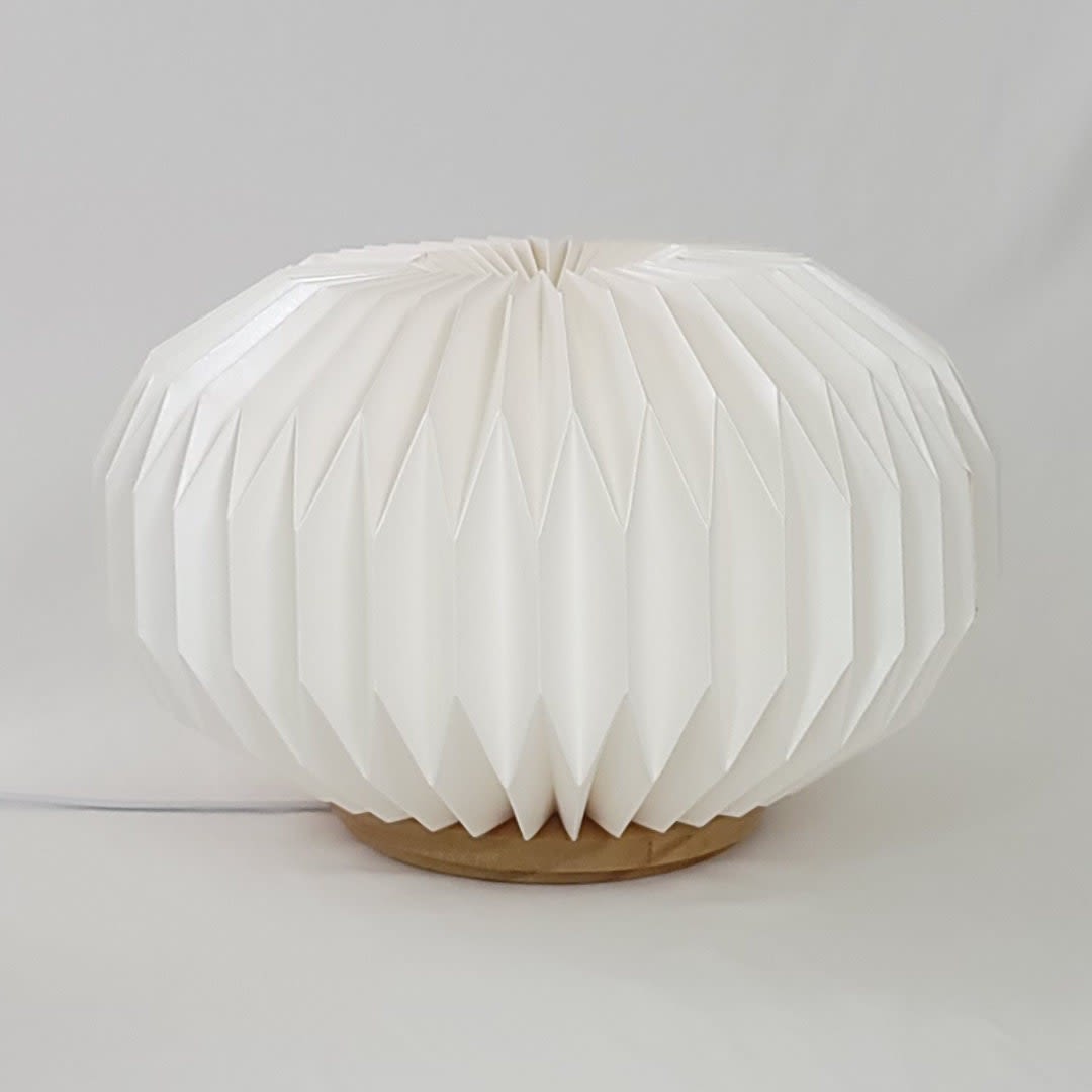 Sphere L - modern origami table lamp, paper, wood by Studio Pleat 