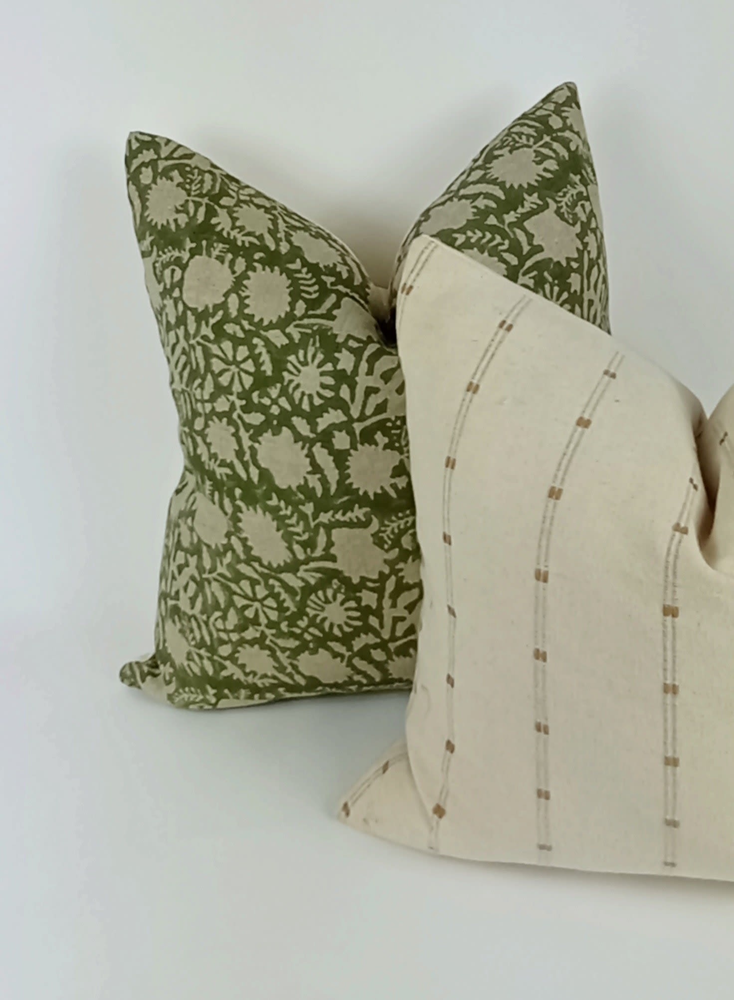 green floral block print pillow, green floral pillow, green by 