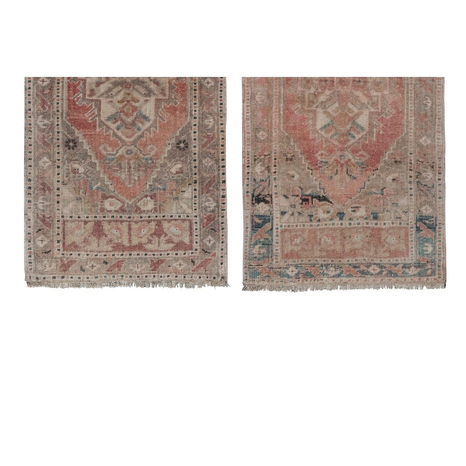 Muted Neutral Color Pair of Small Turkish Rug Floor Mats by