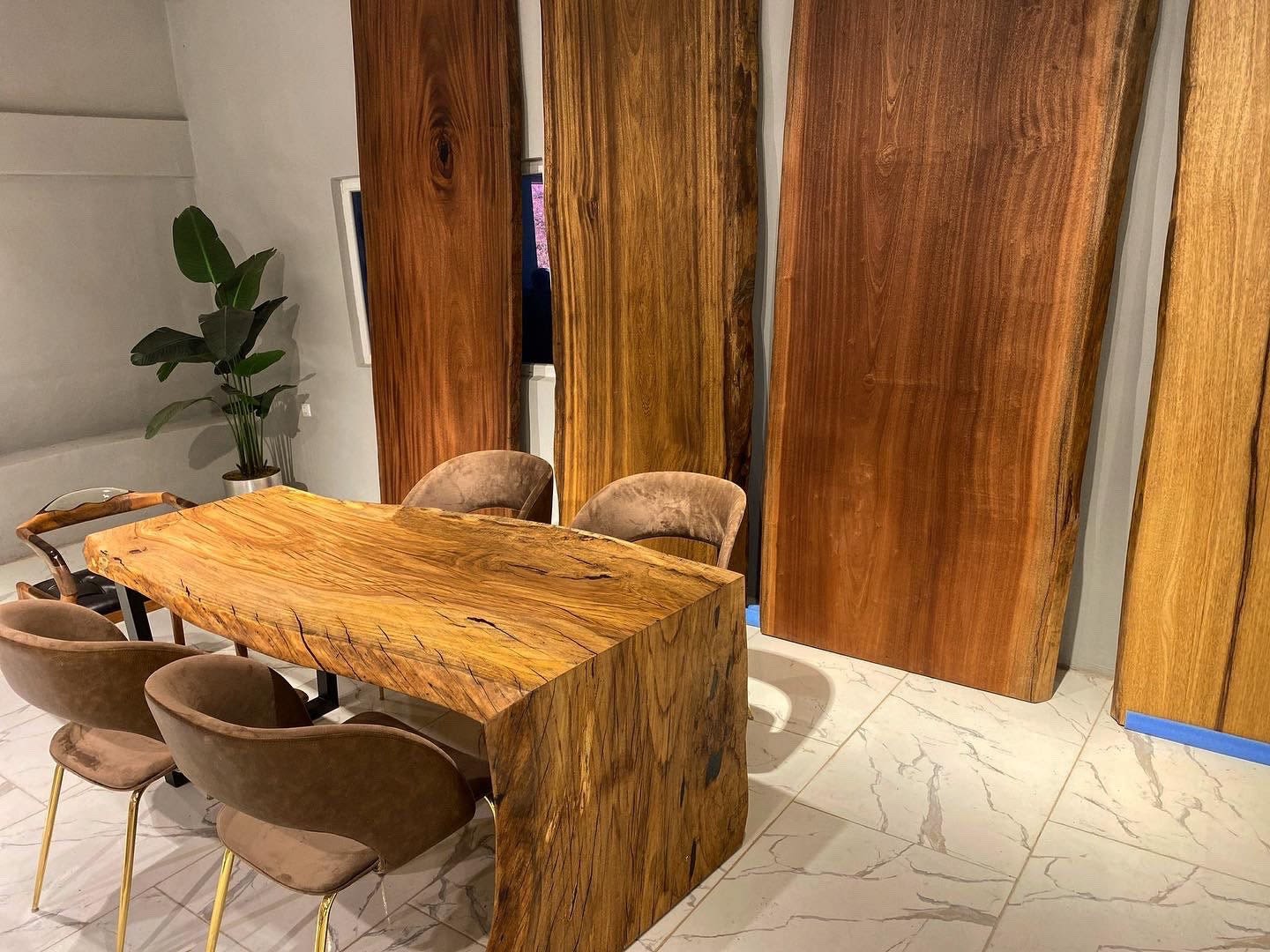 Waterfall Live Edge Wooden Table, Walnut Wood Table by Tinella