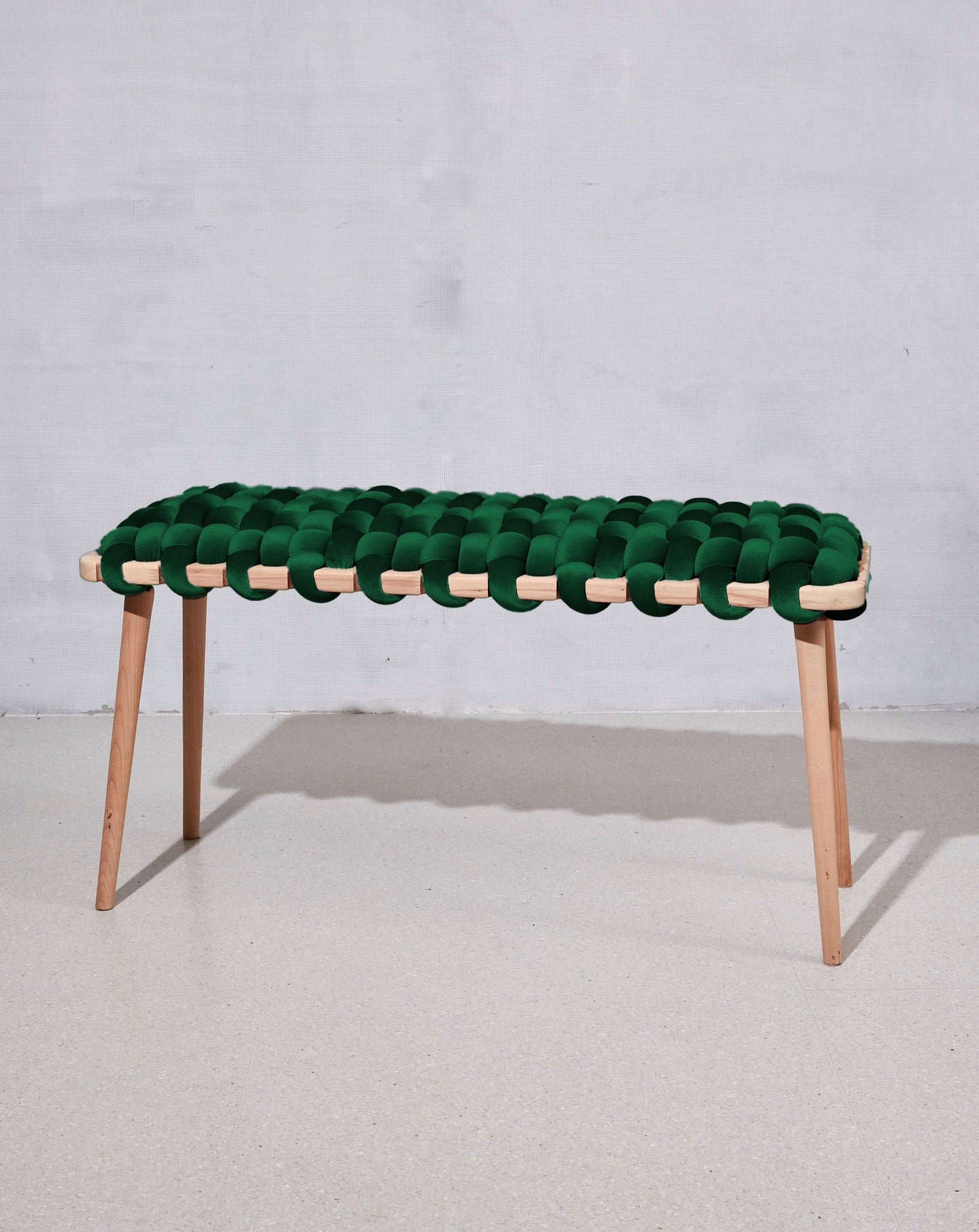 Emerald Green Velvet Woven Bench by Knots Studio Wescover Benches