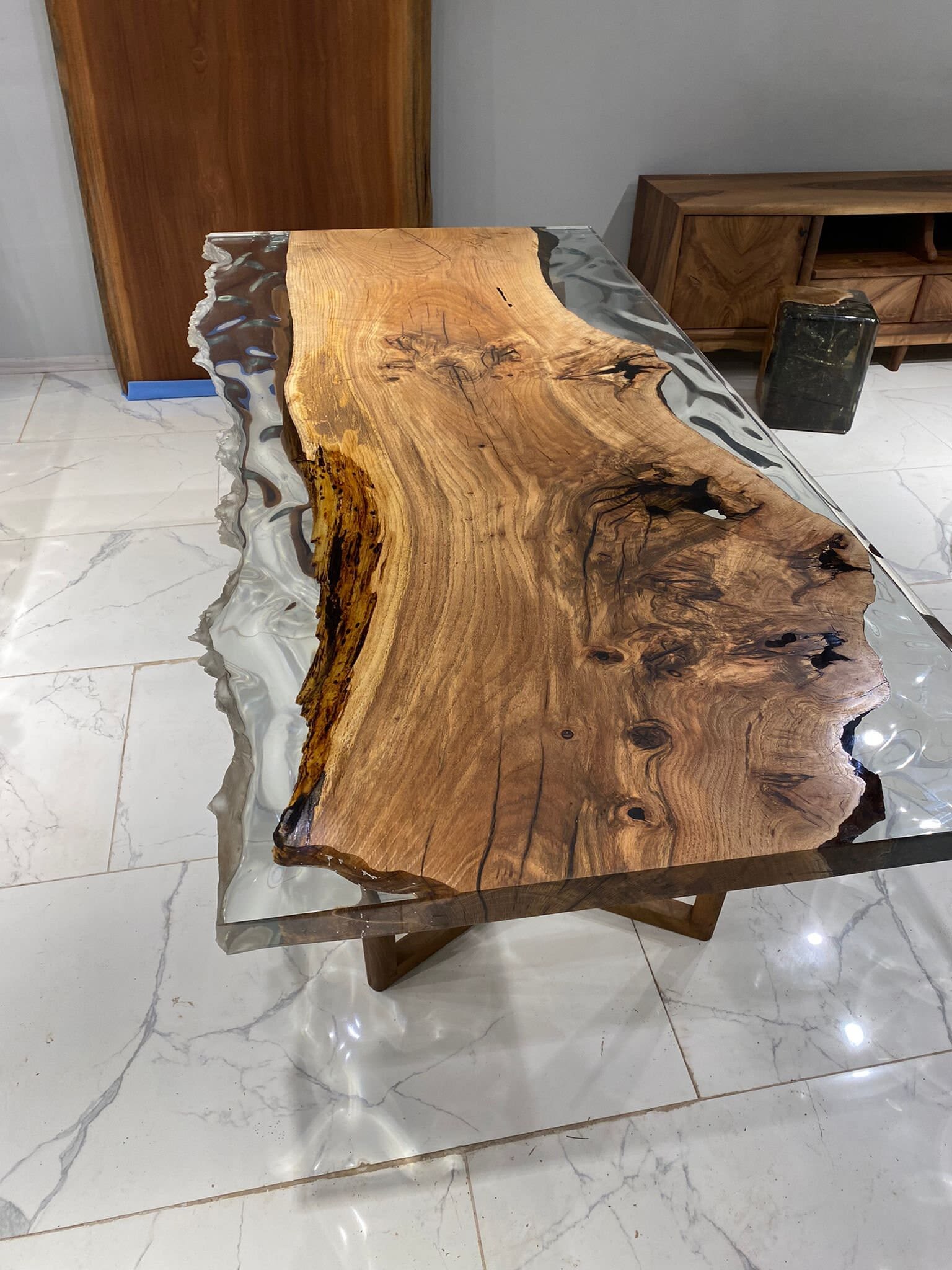 Clear Epoxy Dining Table - Handmade Epoxy Resin Wood Table by Tinella Wood