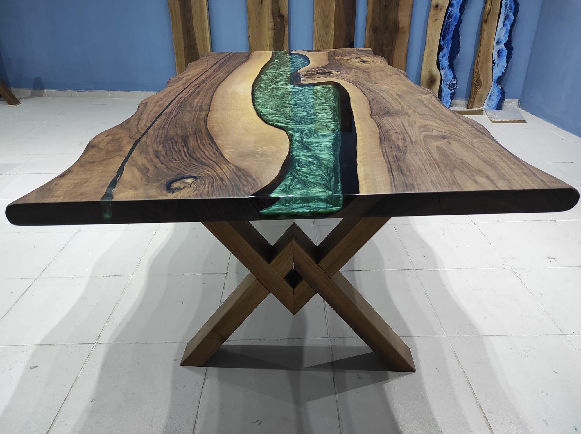 Custom Colors Dark Walnut Blue Green Epoxy Table live Edge-river Table  Dining Table Coffee Table-kitchen Table-resin Table %100 HANDMADE 