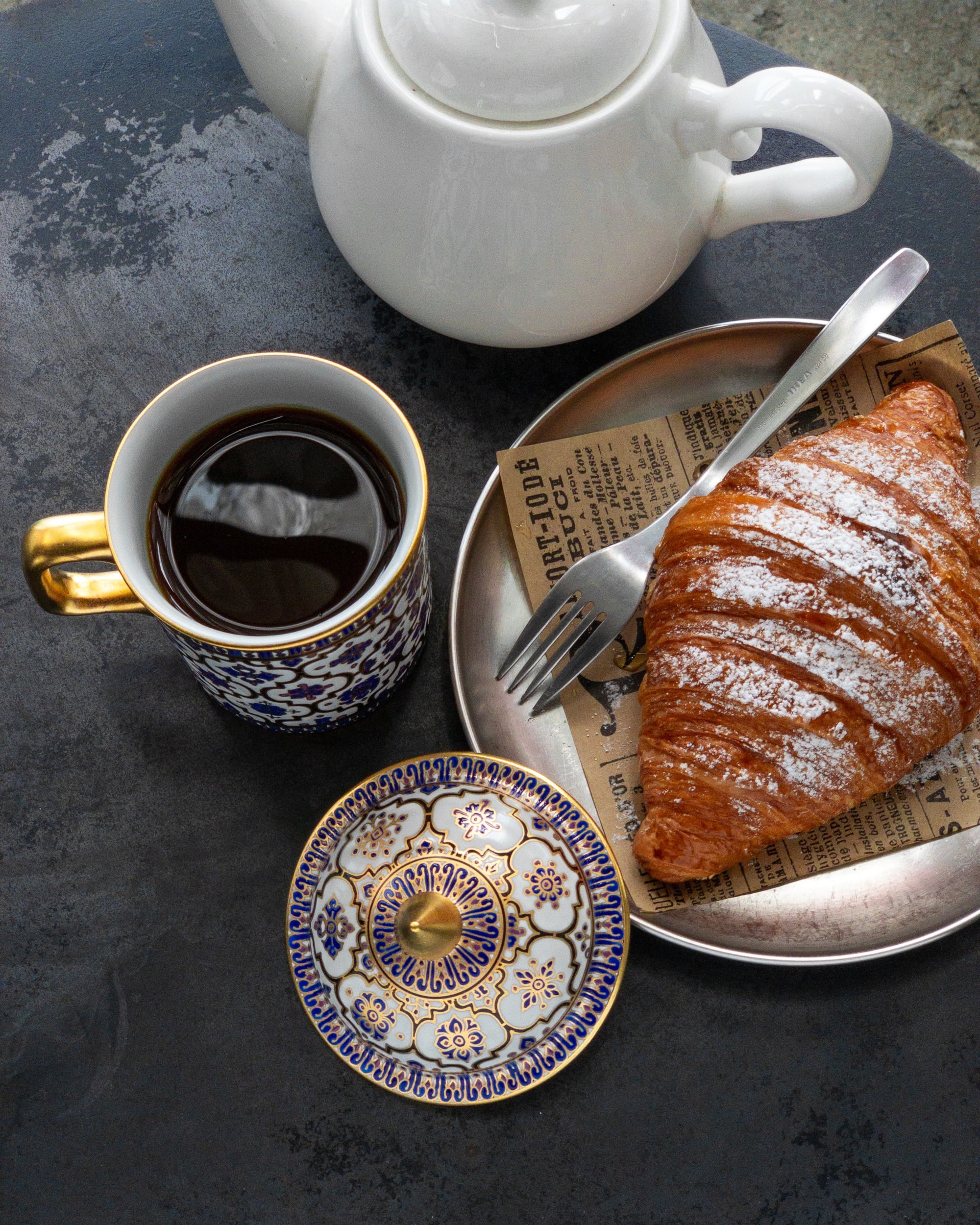 Gold Accented Coffee Mug Set: Hand-Painted with Lid & Saucer by Artisan  Homeware at The Section Cafe, Tambon Kho Hong