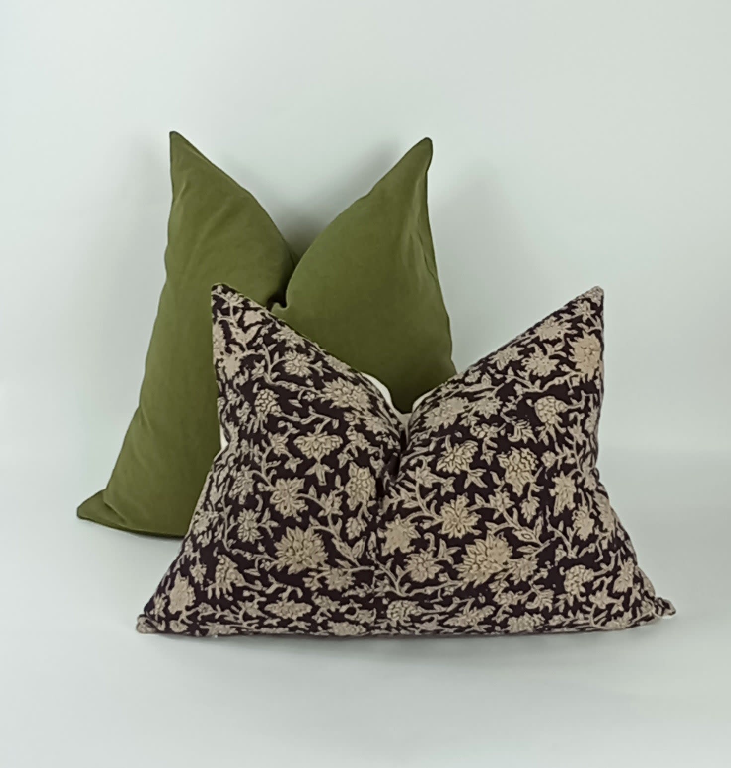 Sage Green Floral Pillow, Sage Green Throw Pillow 20x20, Neutral