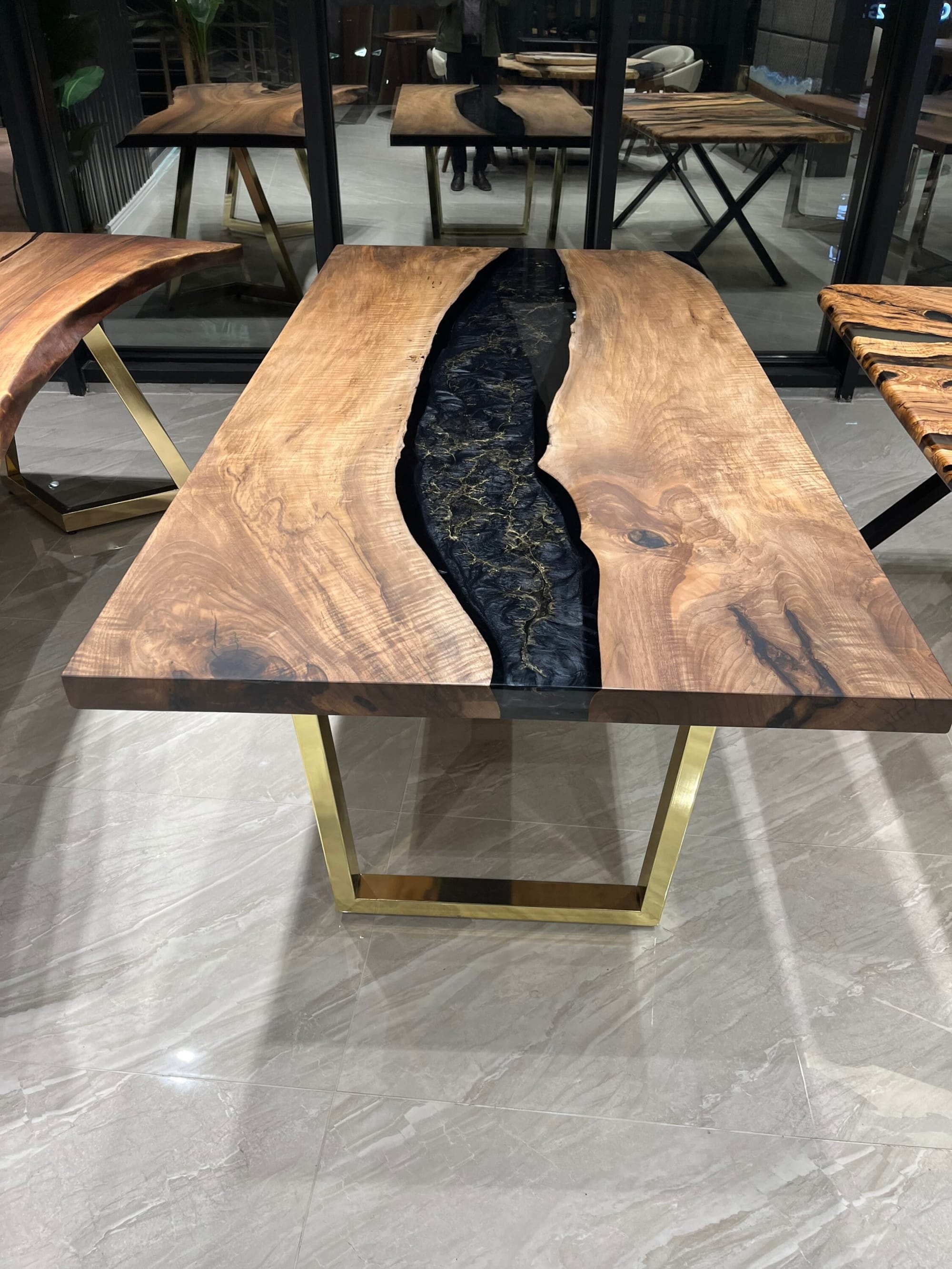 Round Epoxy Resin Dining Table, Custom Black Epoxy Table by Tinella Wood