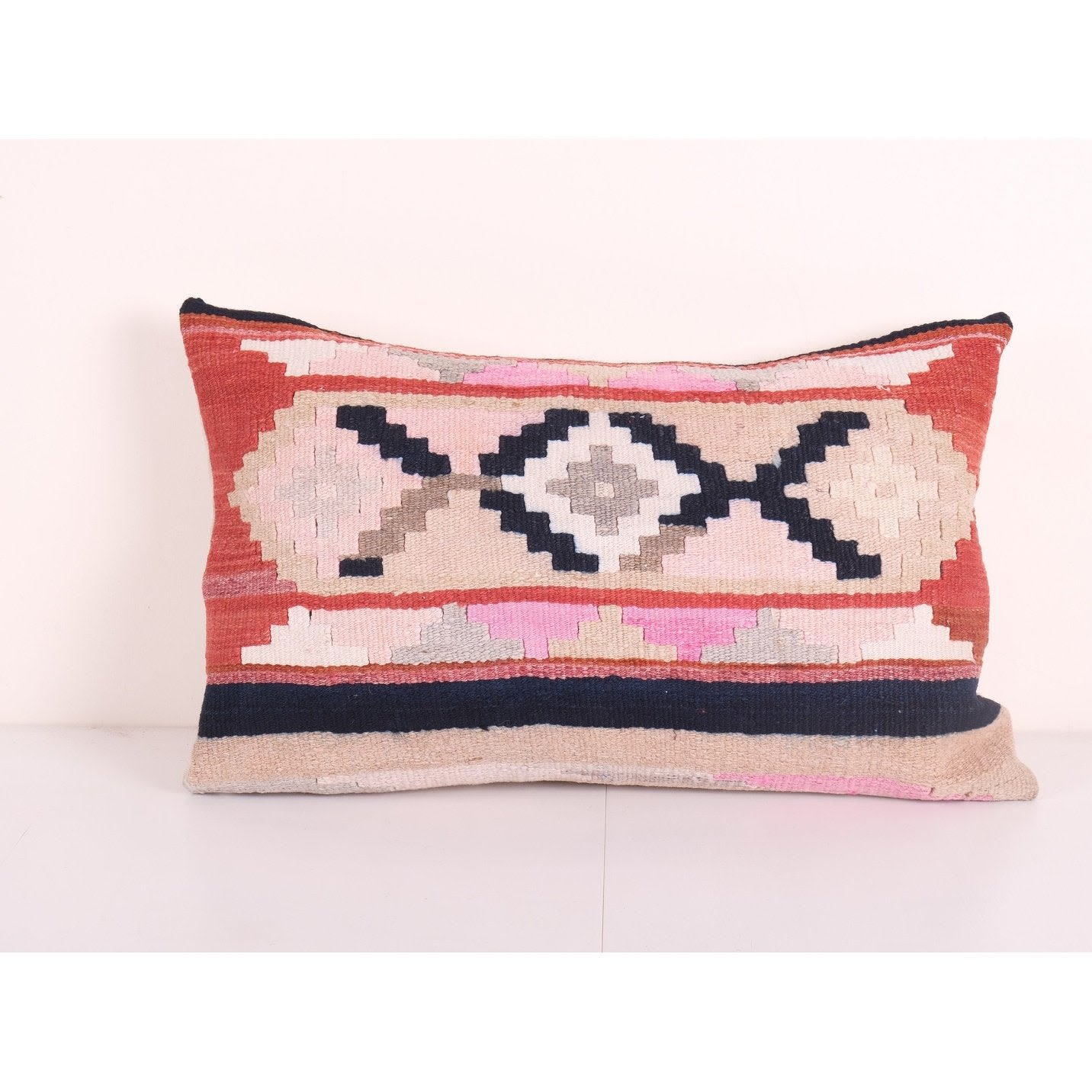 Turkish Pastel Pink Kilim Pillow Cover Kilim Rug Lumbar Pil by
