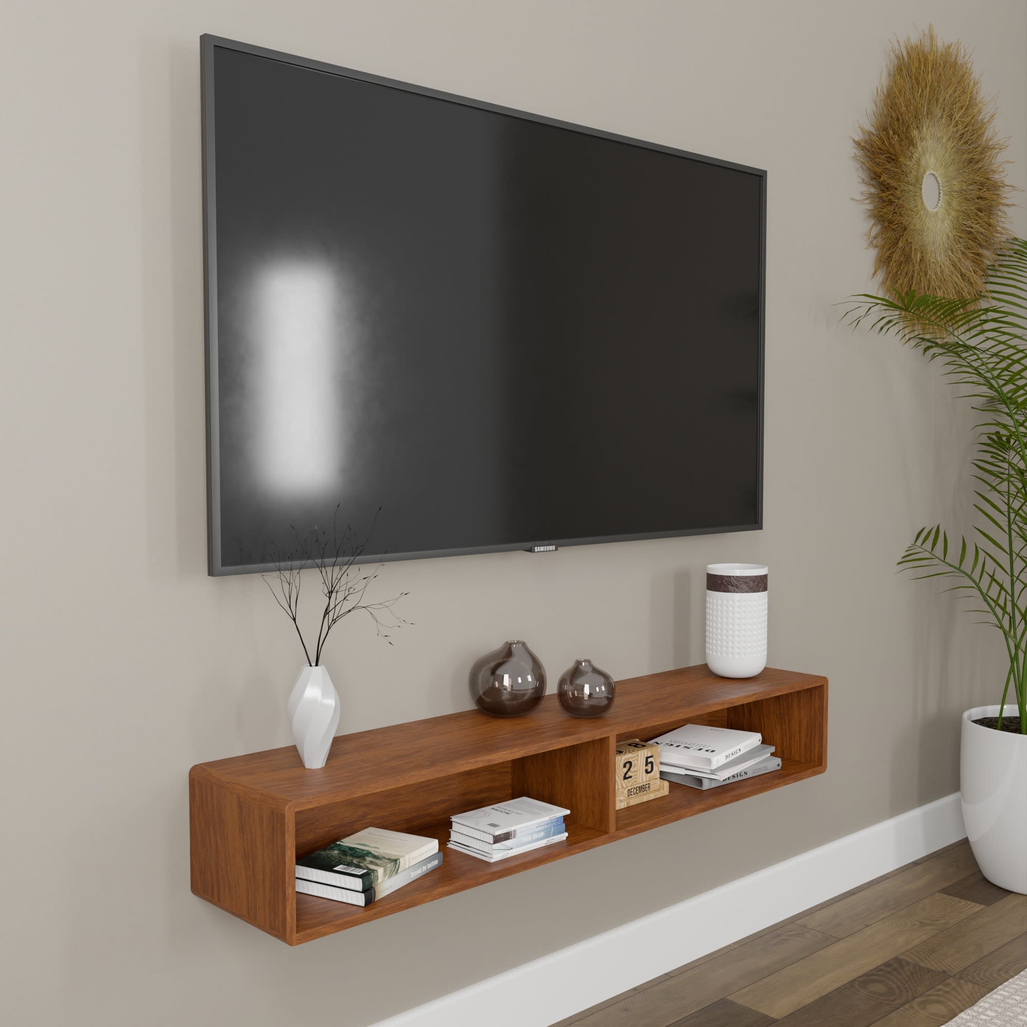 Wood floating tv deals stand