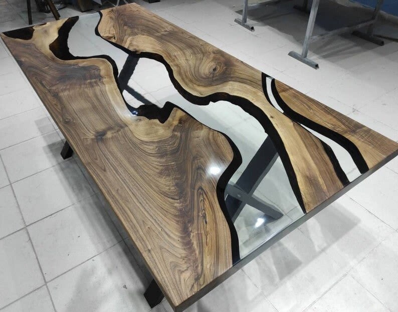Custom Order Transparent Clear Resin Walnut Epoxy Table Dining Table Live  Edge Table Kitchen and Dining %100 Handmade Office Table 