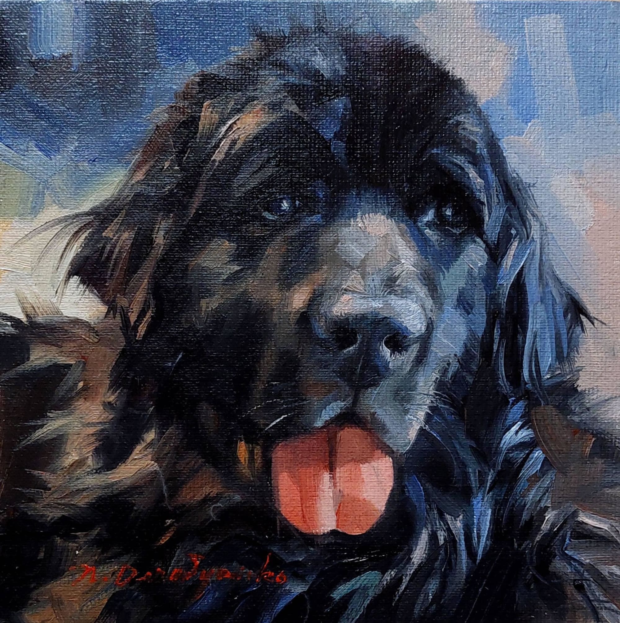 Custom pet portrait painting original Black dog painting from photo Animal painting