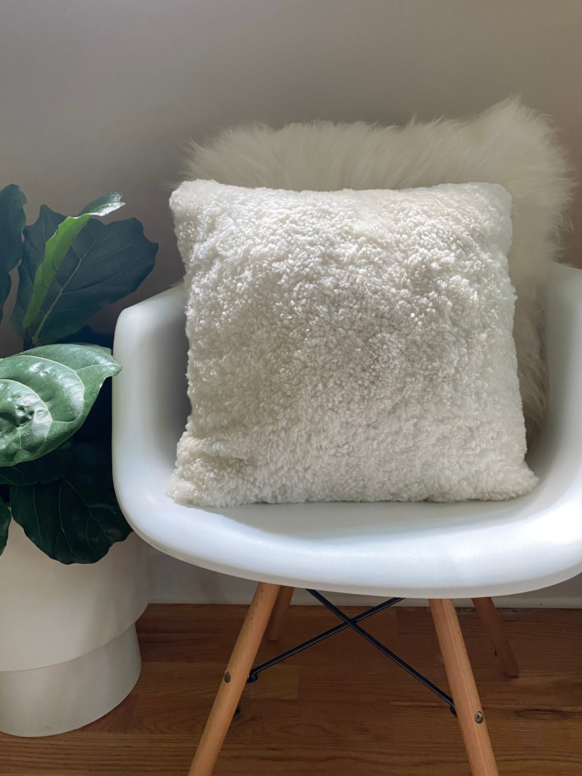 White shop sheepskin pillow