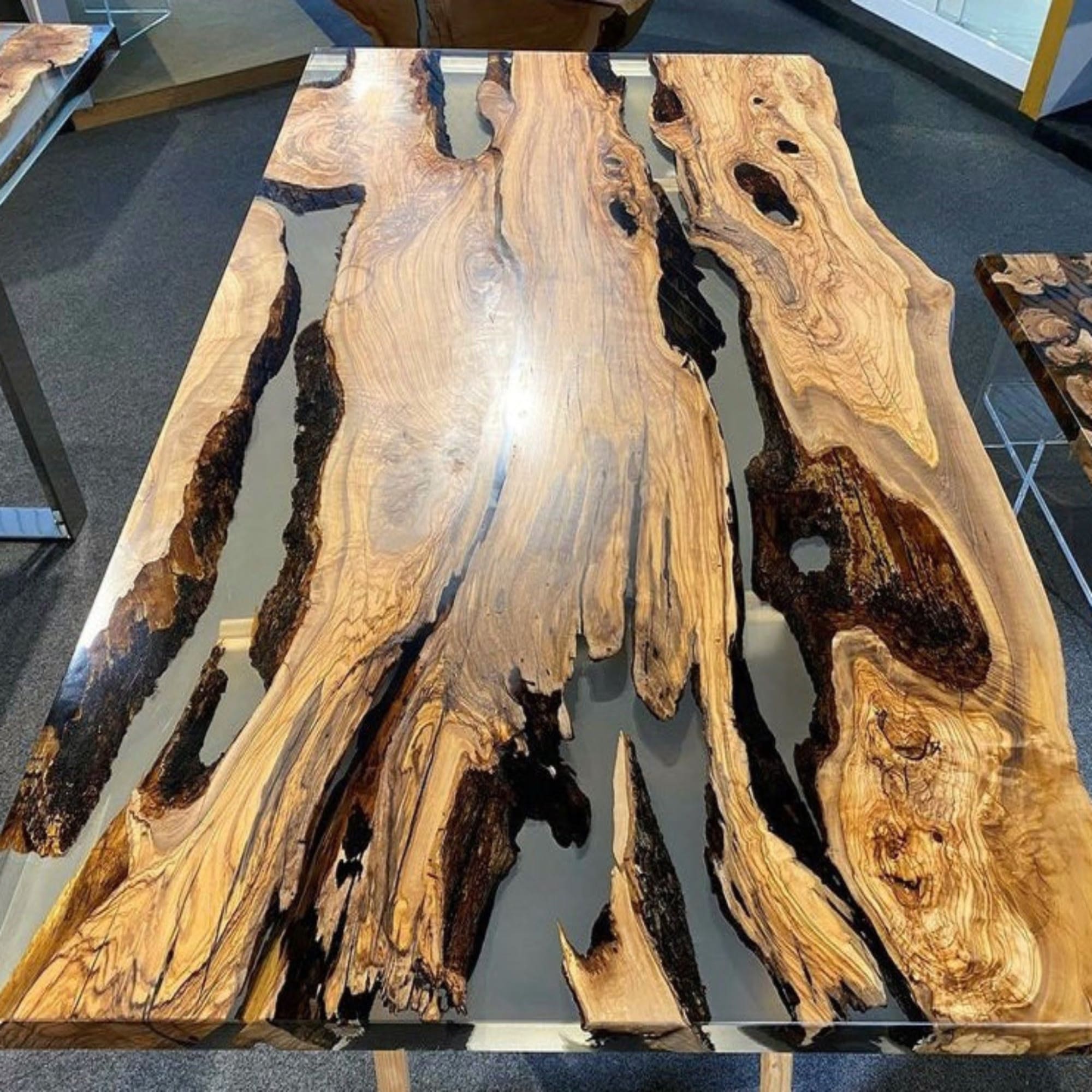 Custom made epoxy resin dining table. Hundreds of color options.