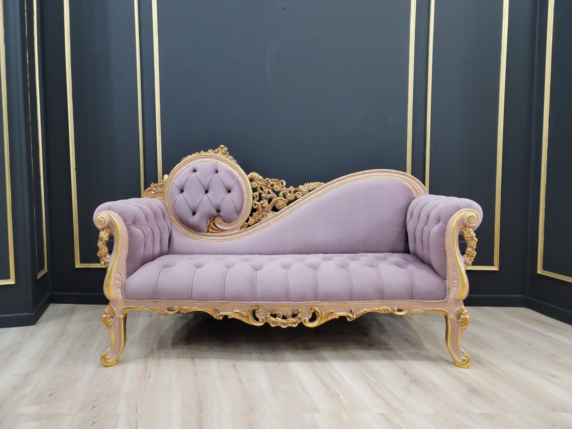 Gold chaise lounge online sofa