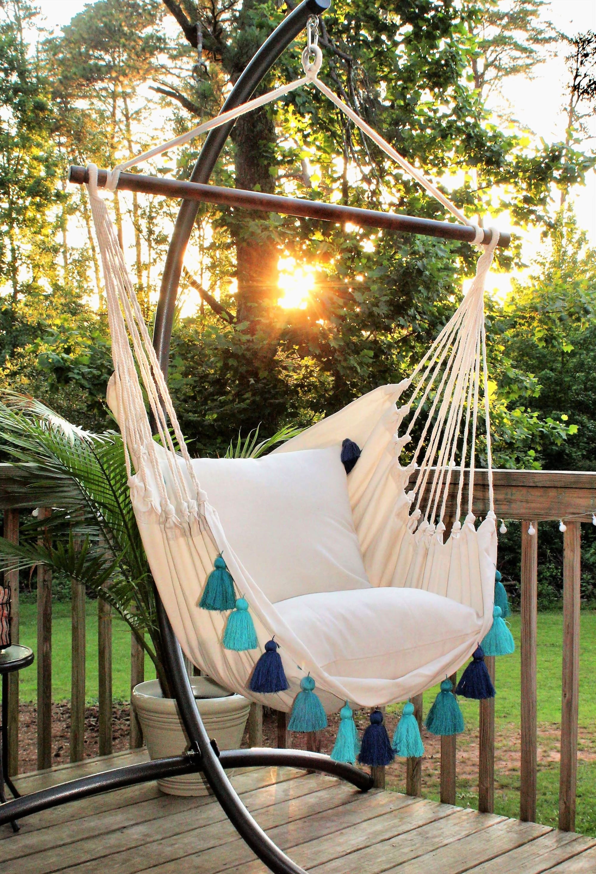 Turquoise Boho Style Hammock Swing Chair 2 Pillows by Limbo