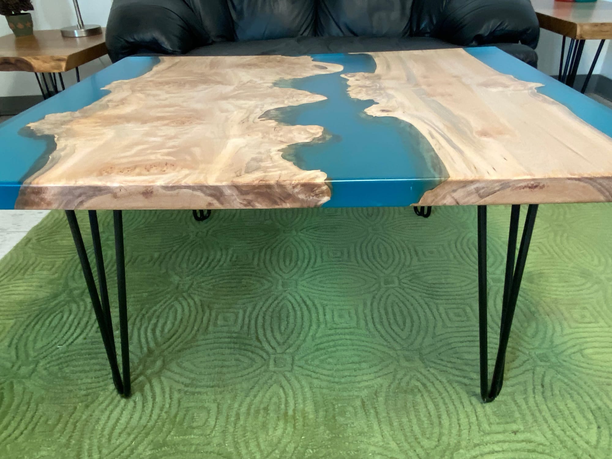 California Maple Coffee Table: Epoxy Resin, Polyurethane Varnish