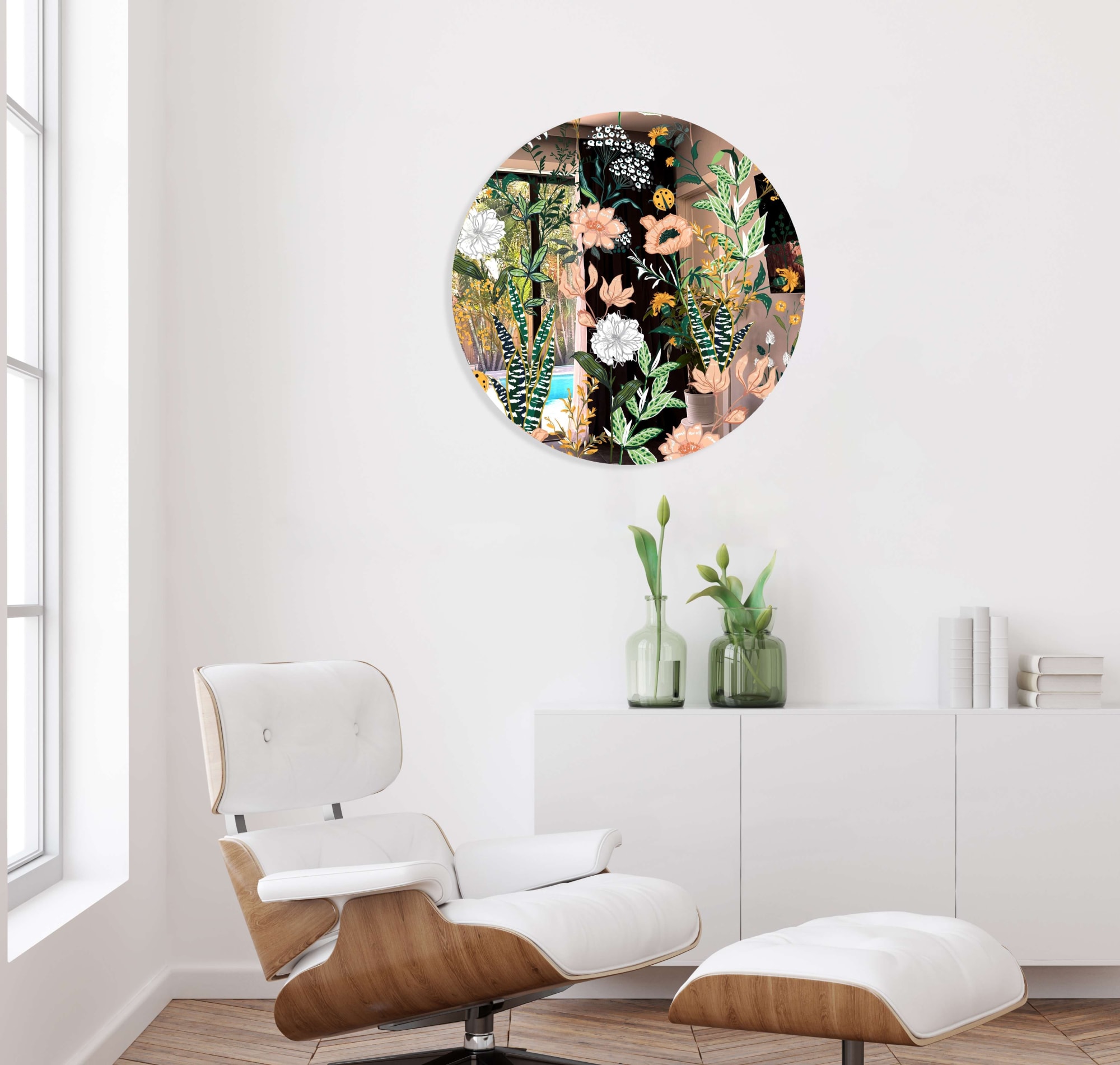 Beautiful Field Flowers Printed Mirror Acrylic Circles Wall by uniQstiQ