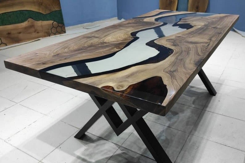 Custom Order Transparent Clear Resin Walnut Epoxy Table Dining Table Live  Edge Table Kitchen and Dining %100 Handmade Office Table 