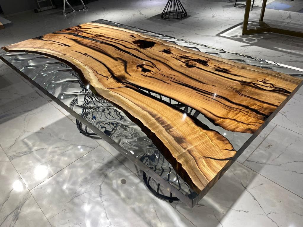 Round Epoxy Resin Dining Table, Custom Black Epoxy Table by Tinella Wood
