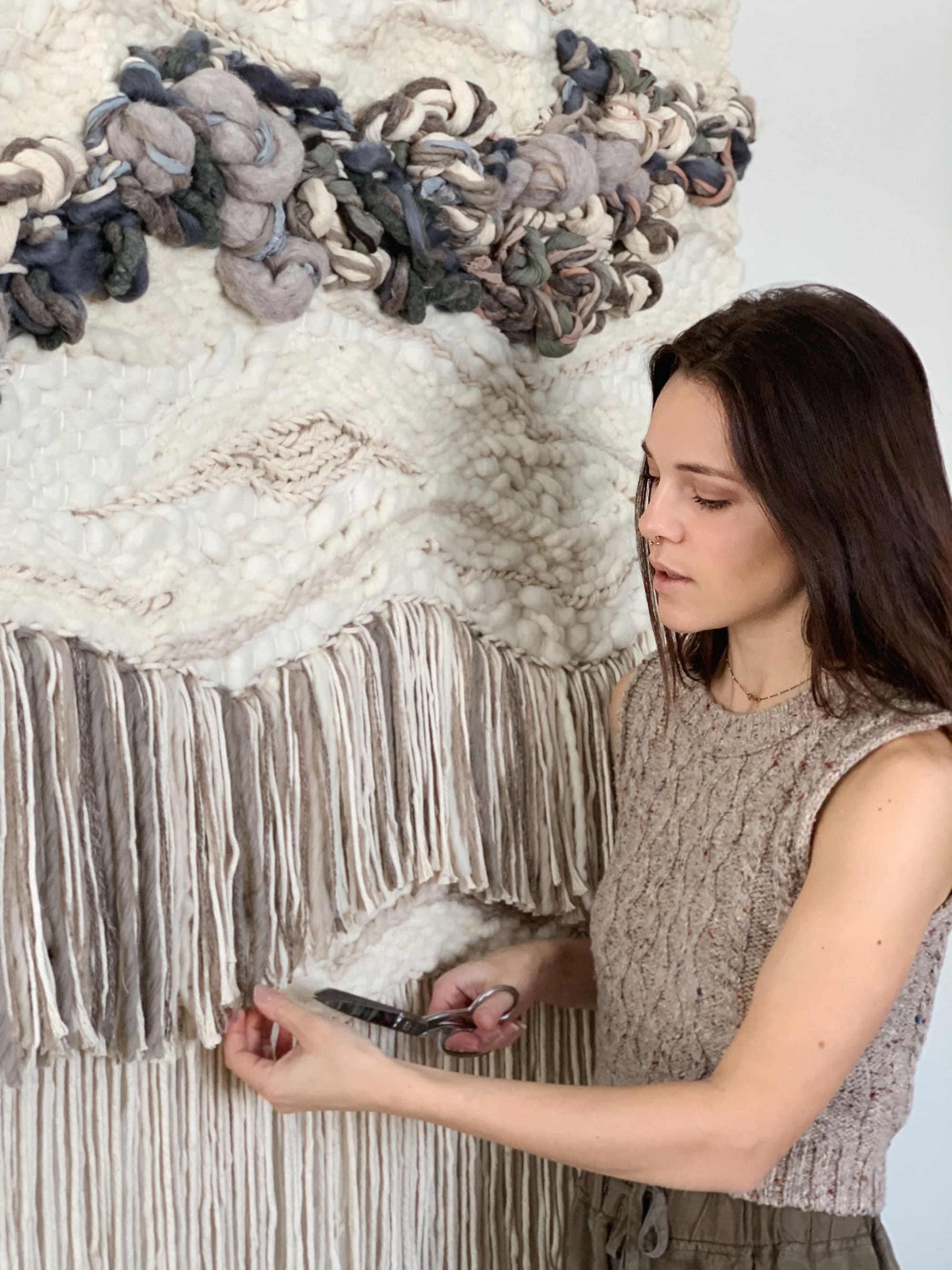 Textured Woven Wall Hanging, Earth Tone Fibers 