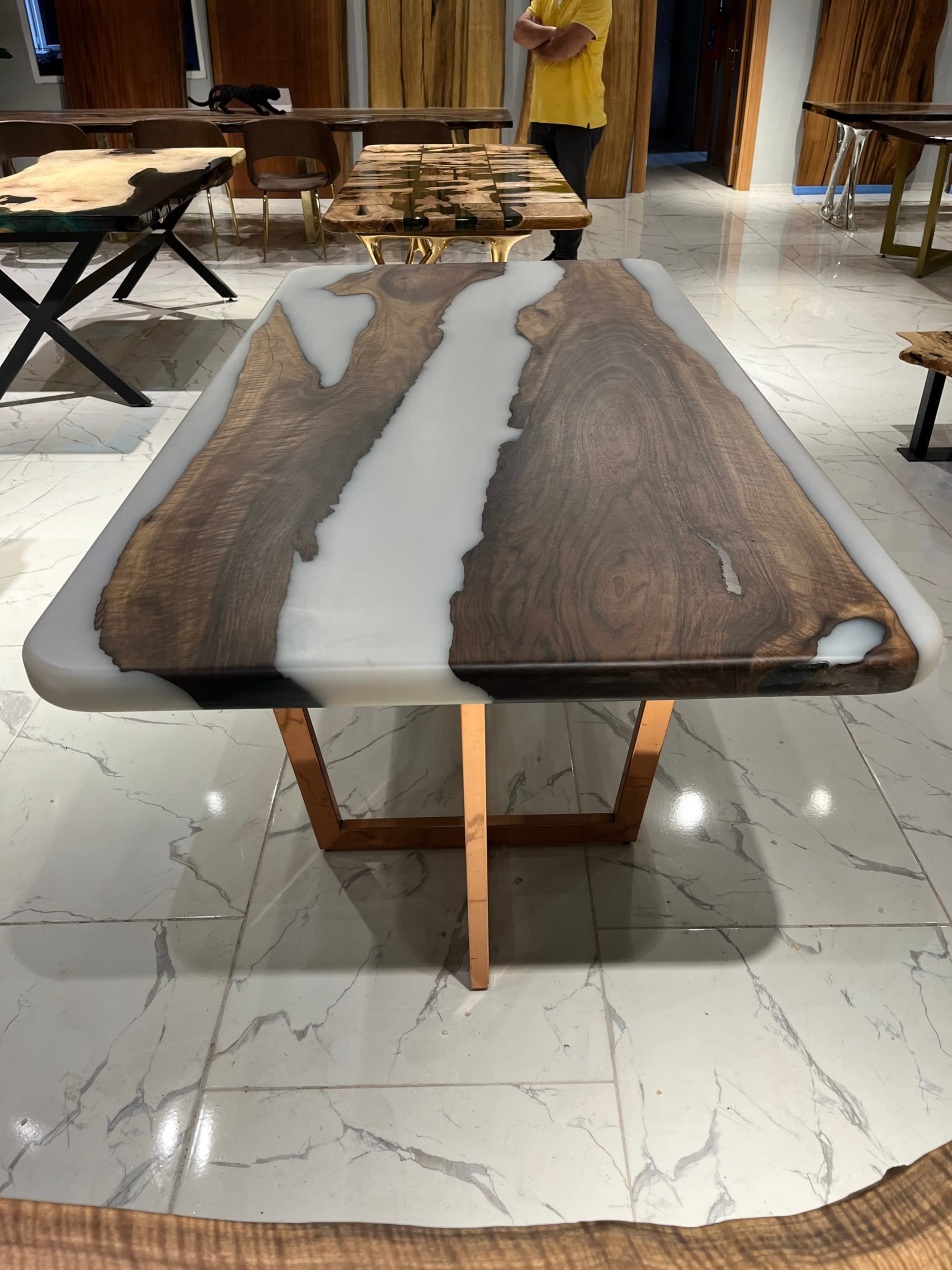 White Solid Wood Epoxy Table