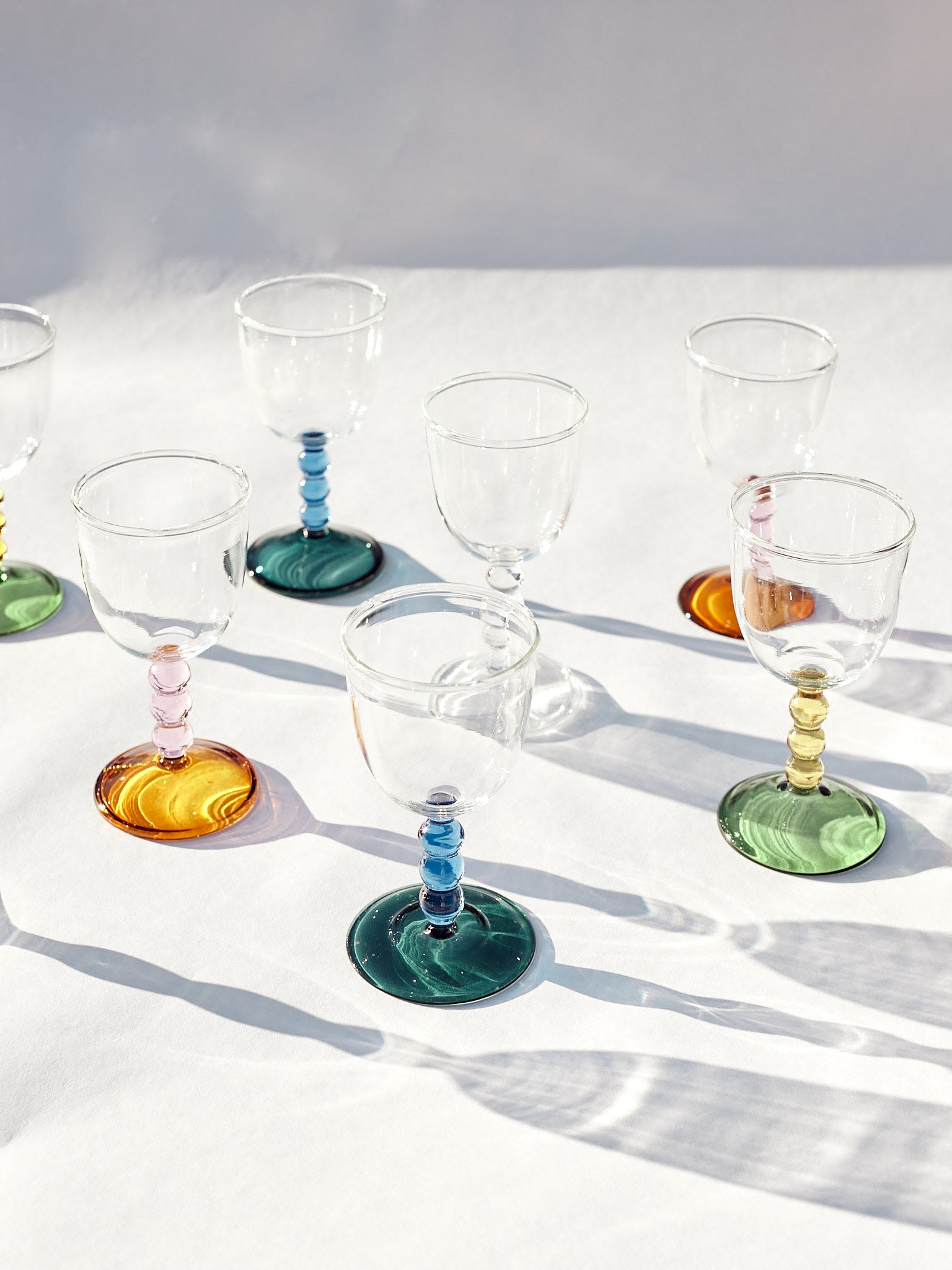 Hand Blown Wine Glasses with Colorful Stems