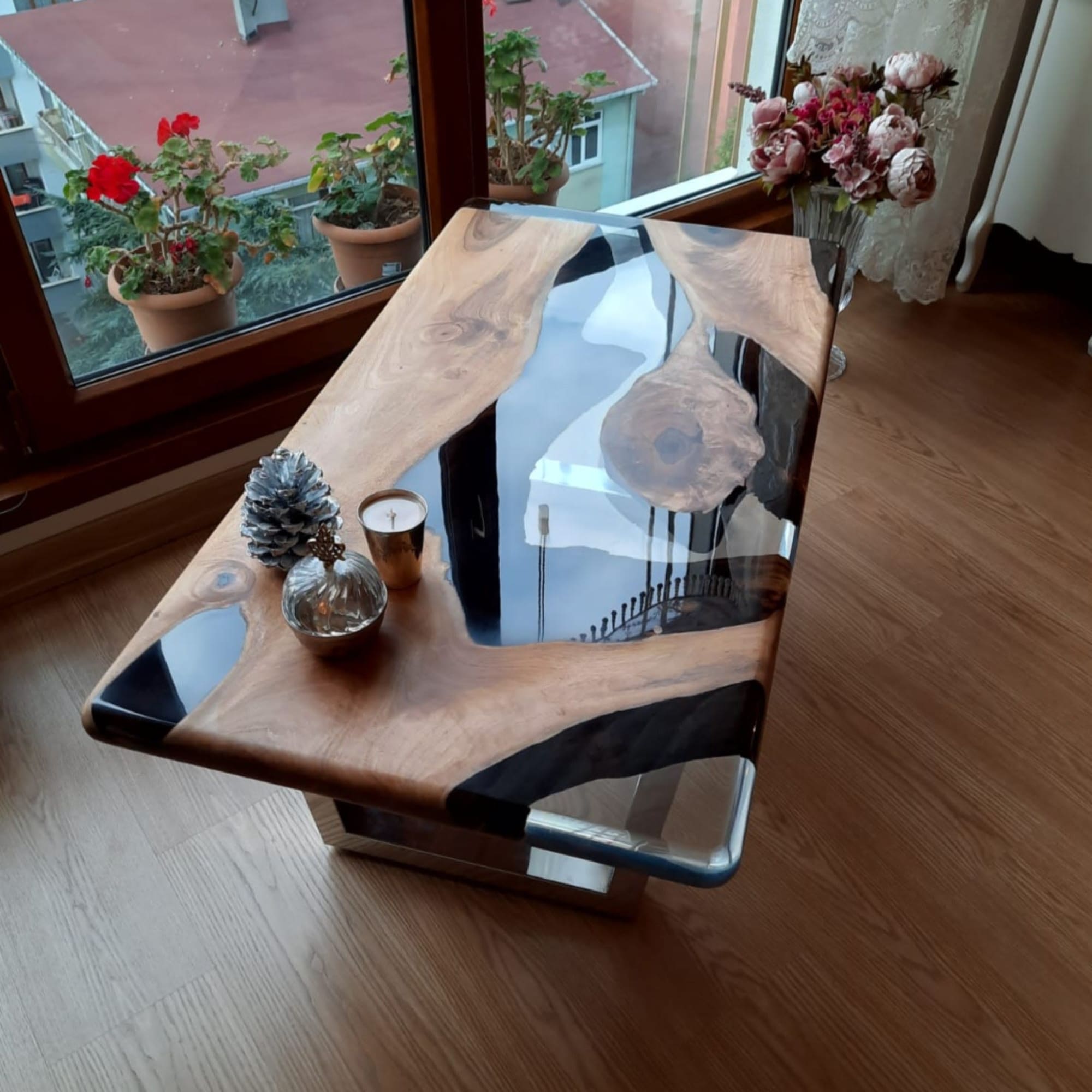 Epoxy Coffee Table with Clear Resin River by Ironscustomwood