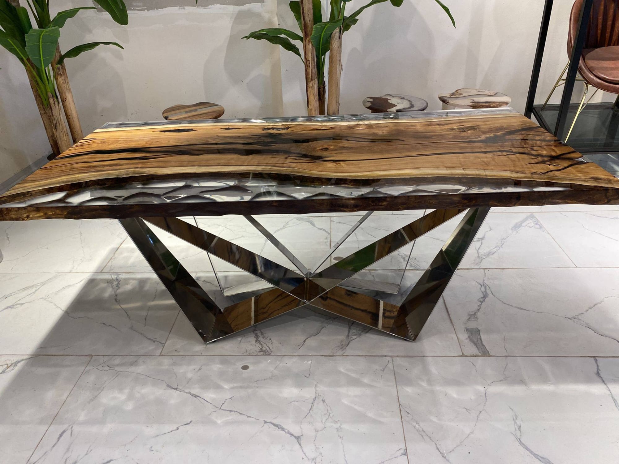 Made to Order Custom Table, Clear Epoxy Resin Table with Bench