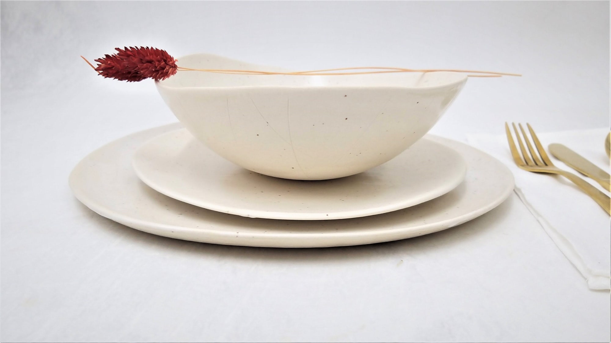 Modern Handmade White Stoneware Dinnerware Set Perfect for holidays