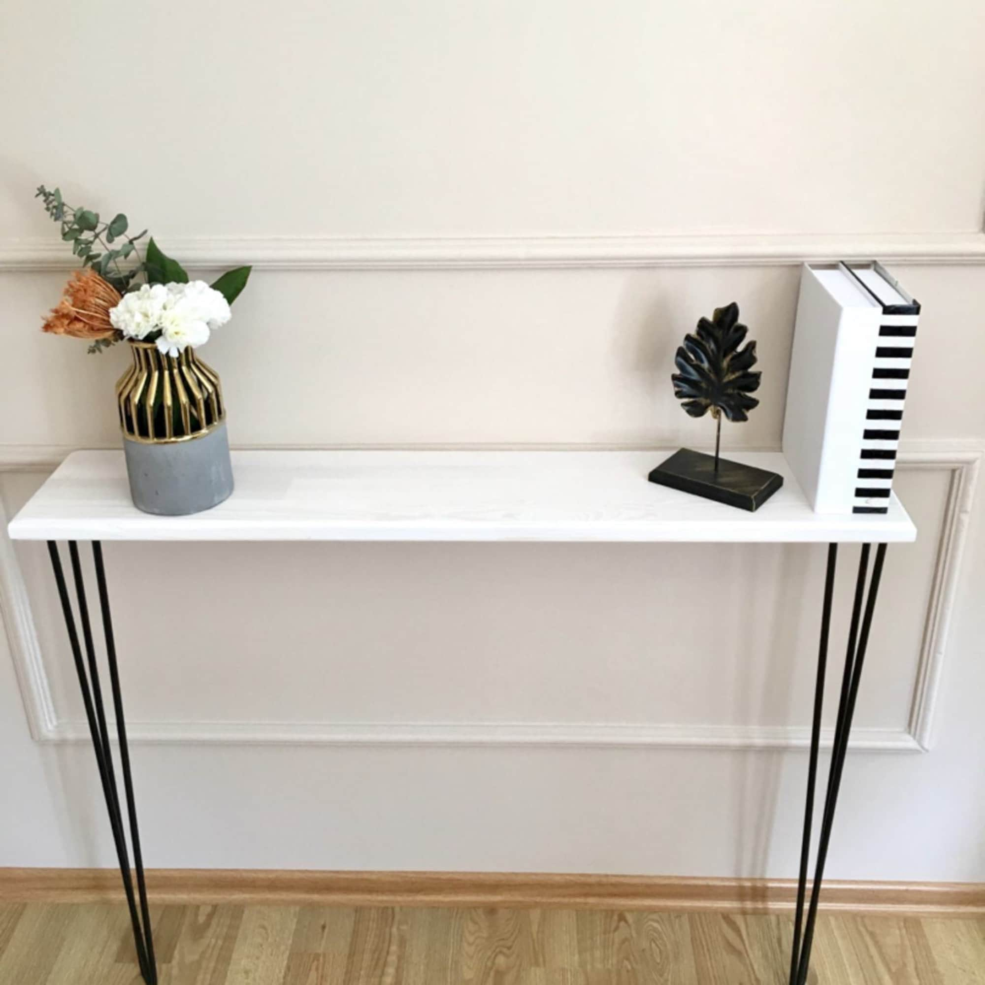 Narrow Console Table With Hairpin Legs, Wooden Rustic Hallway