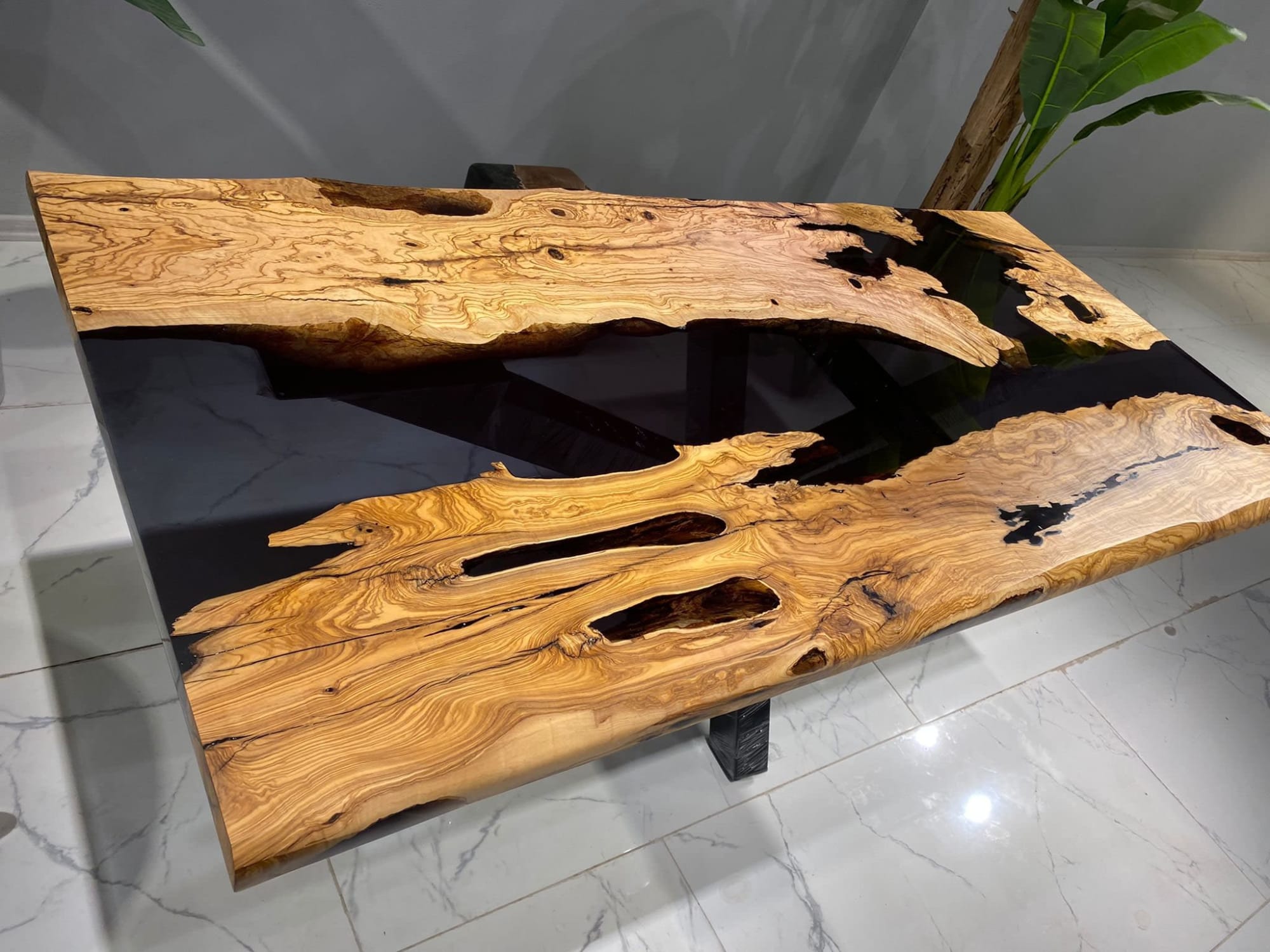 Persimmon Side Table With Black Epoxy River — Lynnear Woodworks