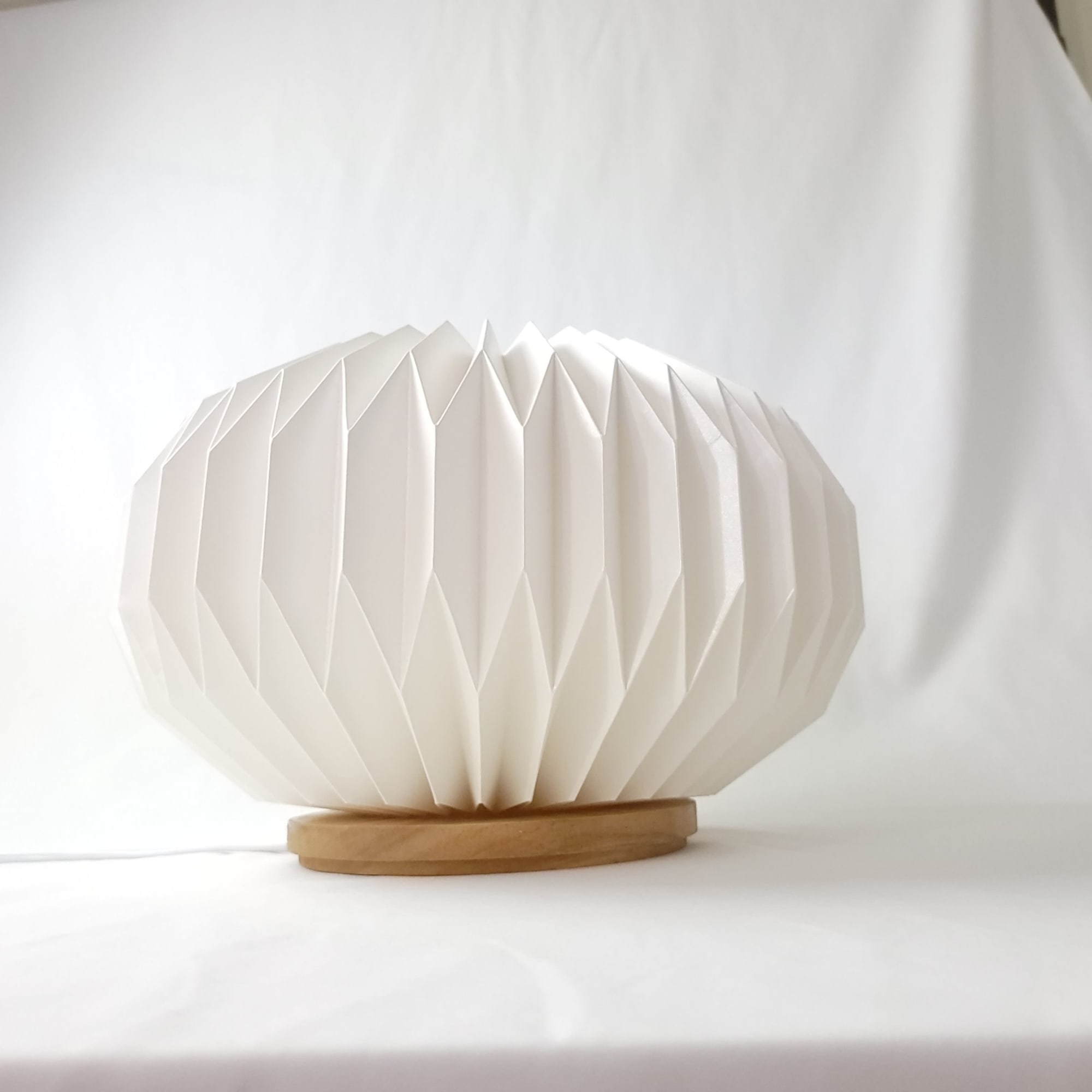 Sphere L - modern origami table lamp, paper, wood by Studio Pleat