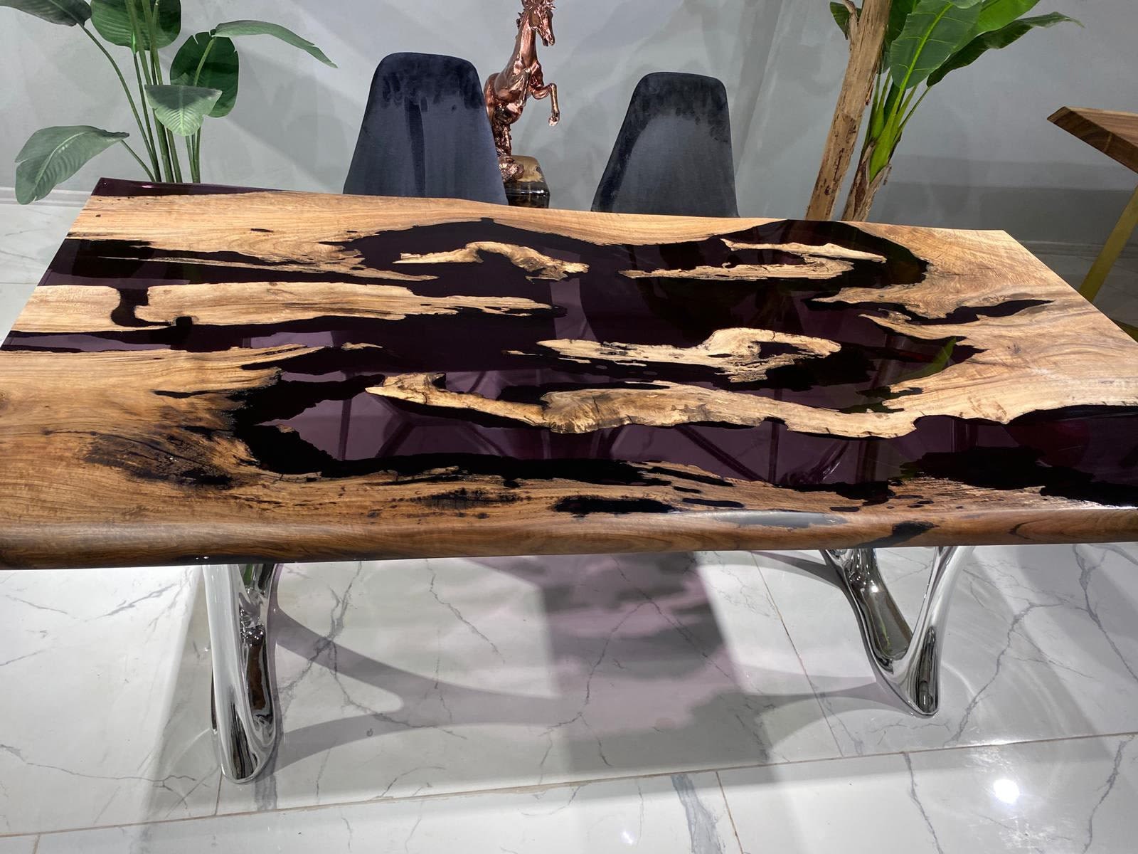 Persimmon Side Table With Black Epoxy River — Lynnear Woodworks