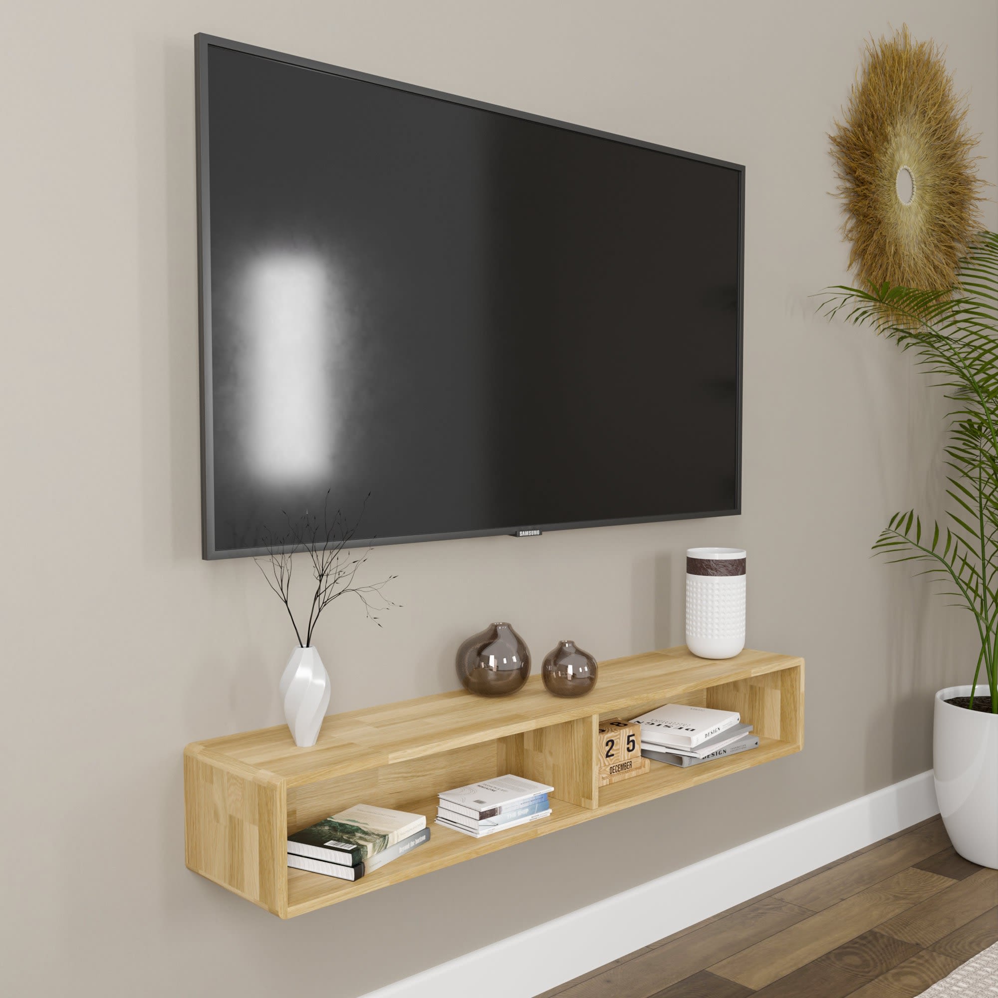 Floating wood deals shelf under tv