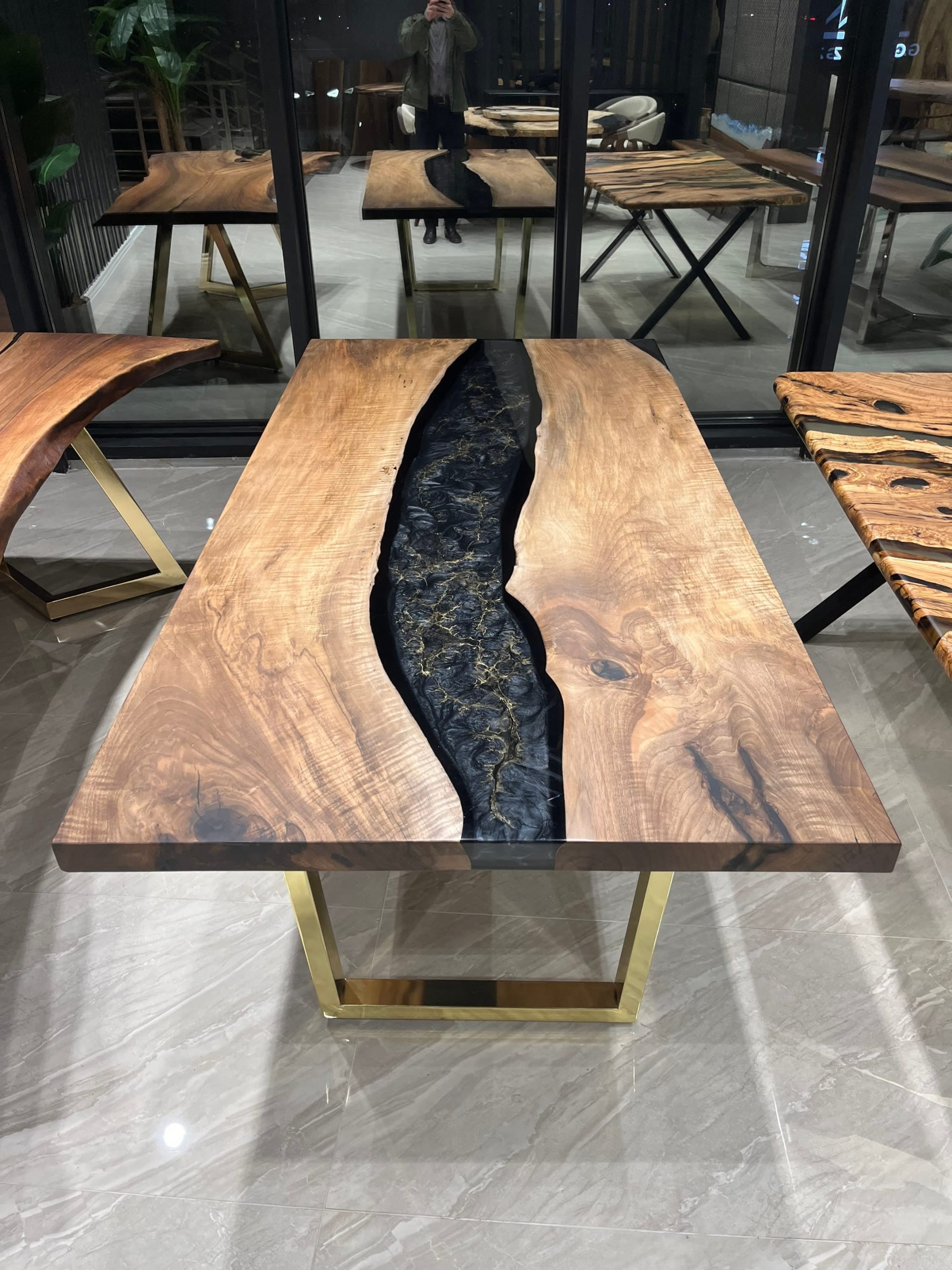 Walnut Black Epoxy Dining Table, Resin Table