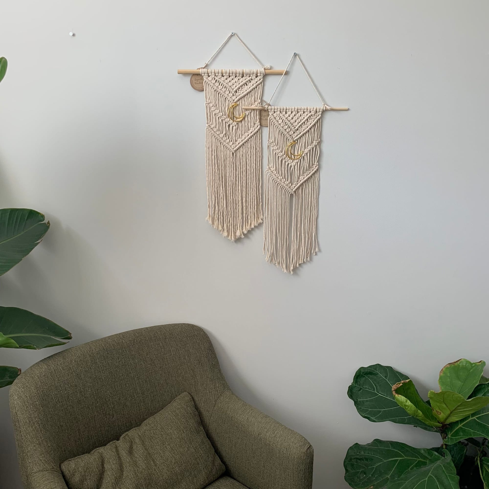 Macrame Wall Hanging With Gold Moon by Rosie the Wanderer