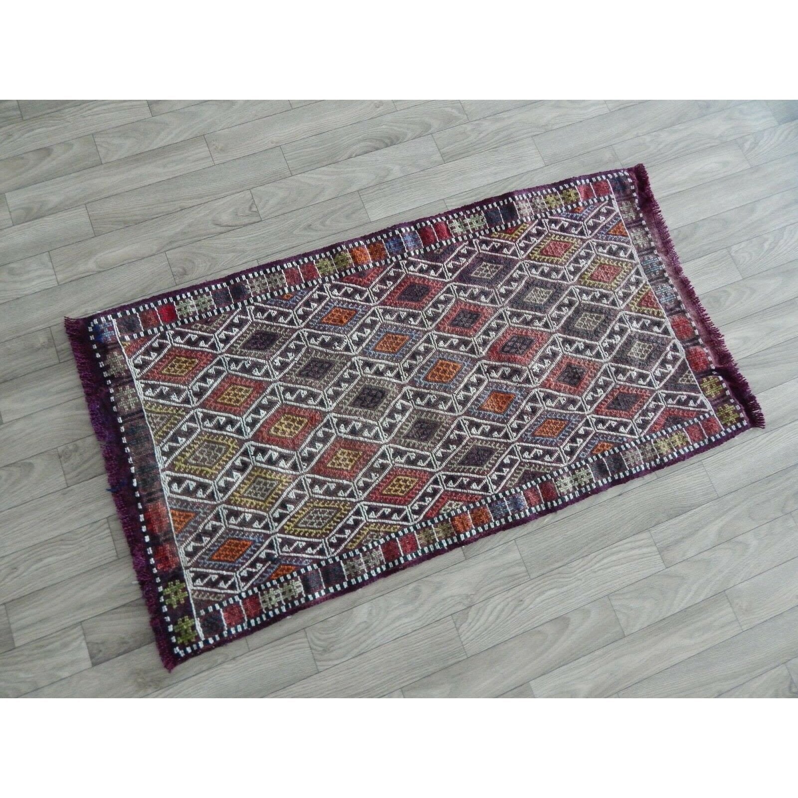 Vintage Embroidery Turkish Cicim Kilim Rug - Small Rug Mat by