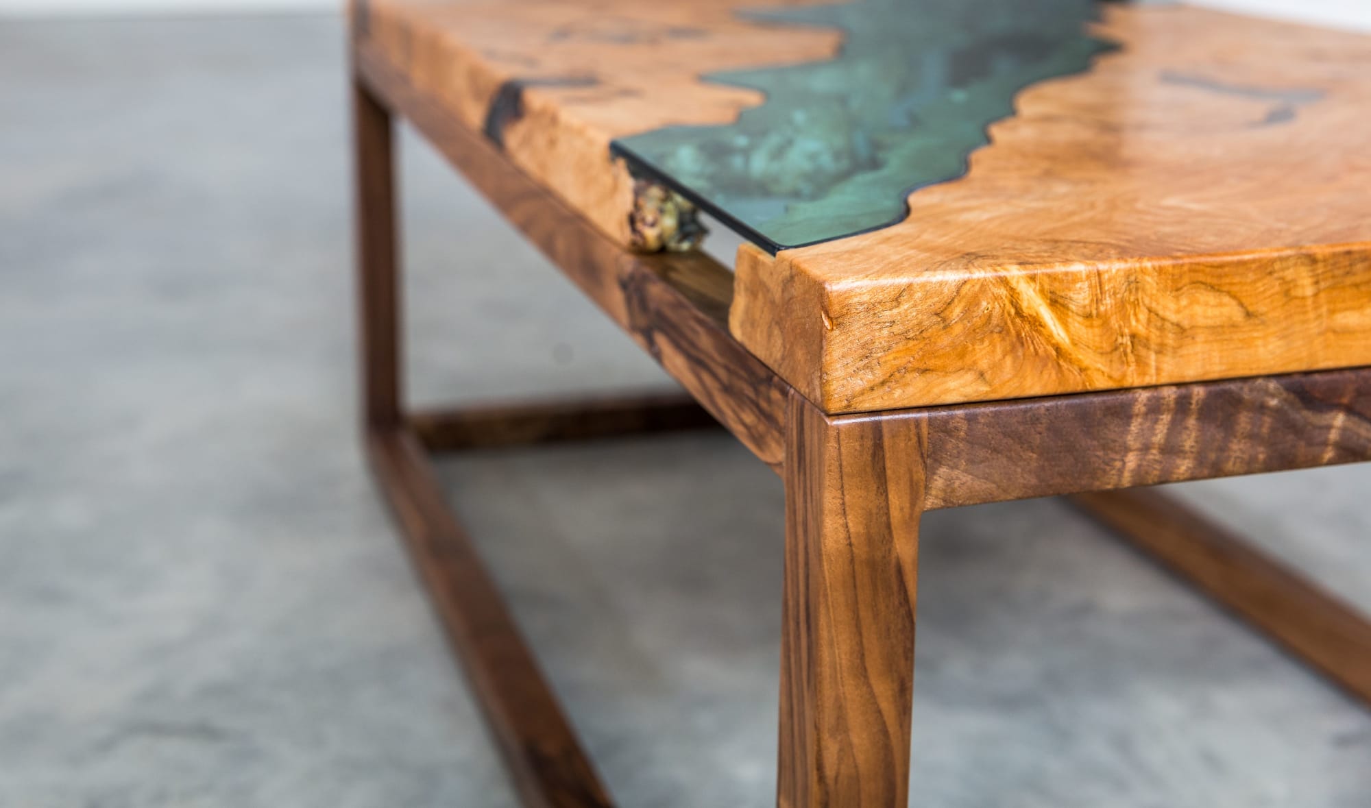 Black Walnut Coffee Table with Smokey Grey River – WoodLab