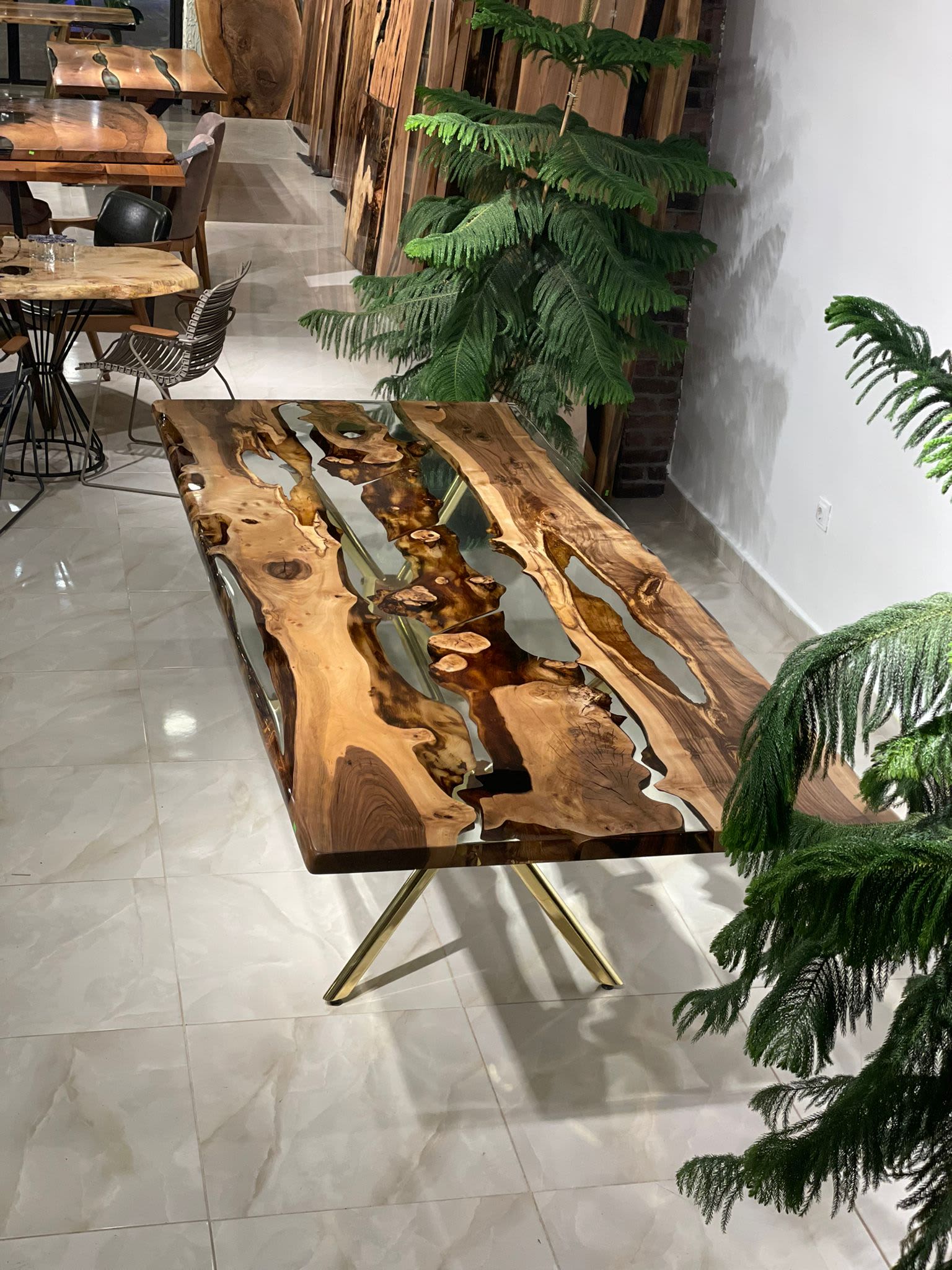 Custom Live Edge Walnut Wood Epoxy Resin Table by Gül Natural Furniture