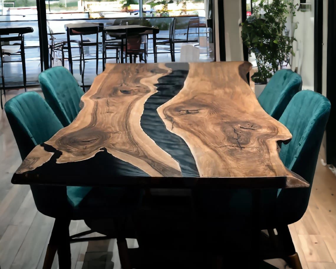 Epoxy Wooden Dining Table, Tabletop Epoxy Resin Coffee & Dining Table,  Handmade Furniture, Woodworking Live Edge Table, Patio Furniture Deco 