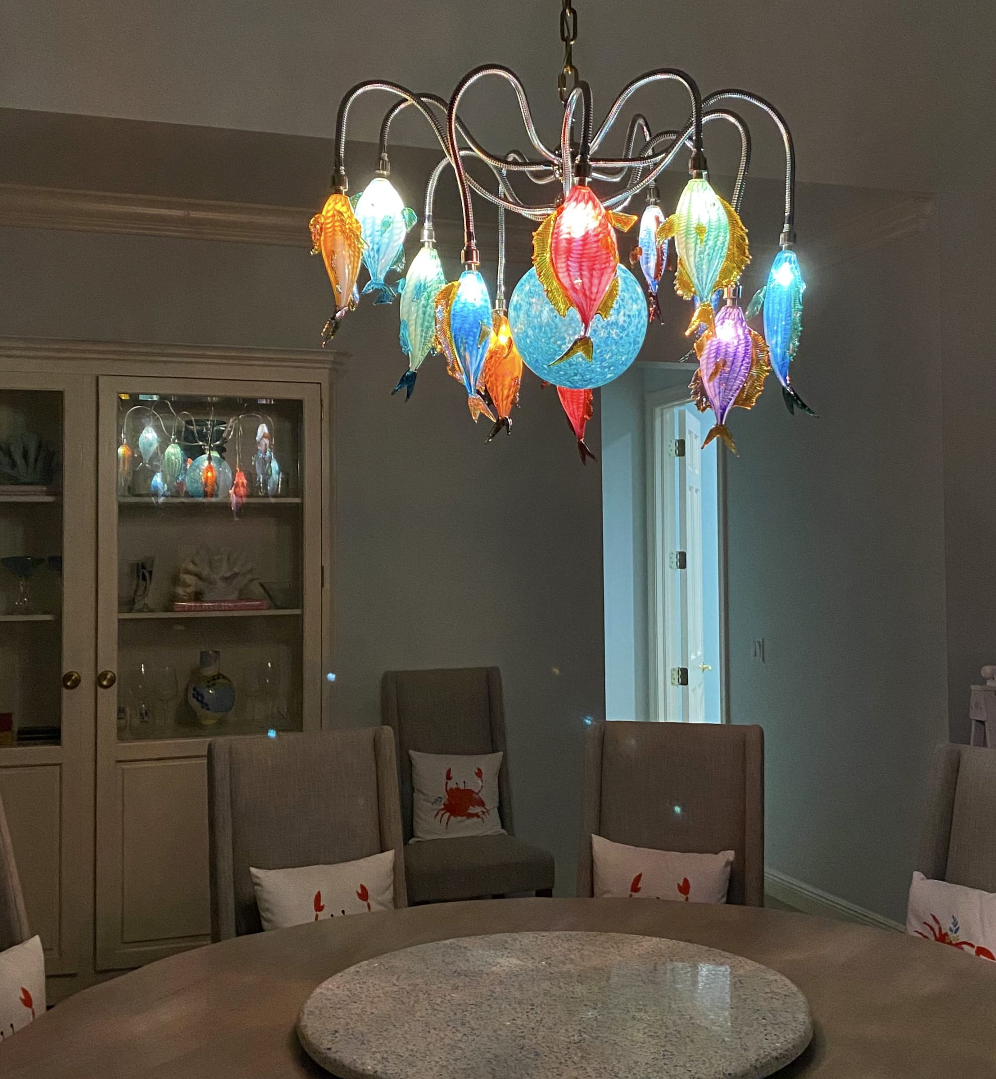 Multi Fish Chandelier by Anchor Bend Glassworks
