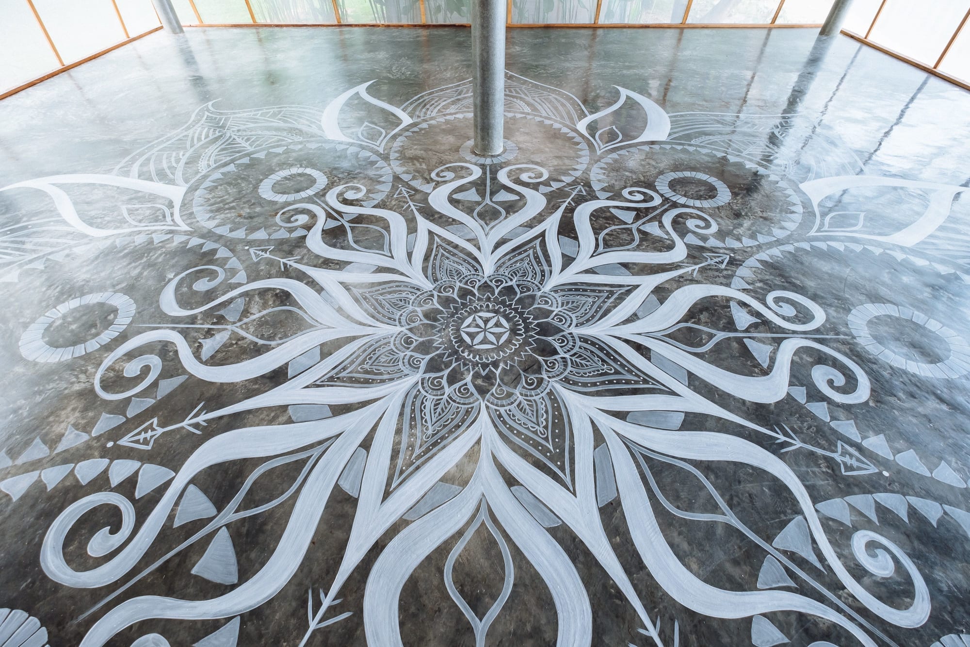 White mandala floor mural