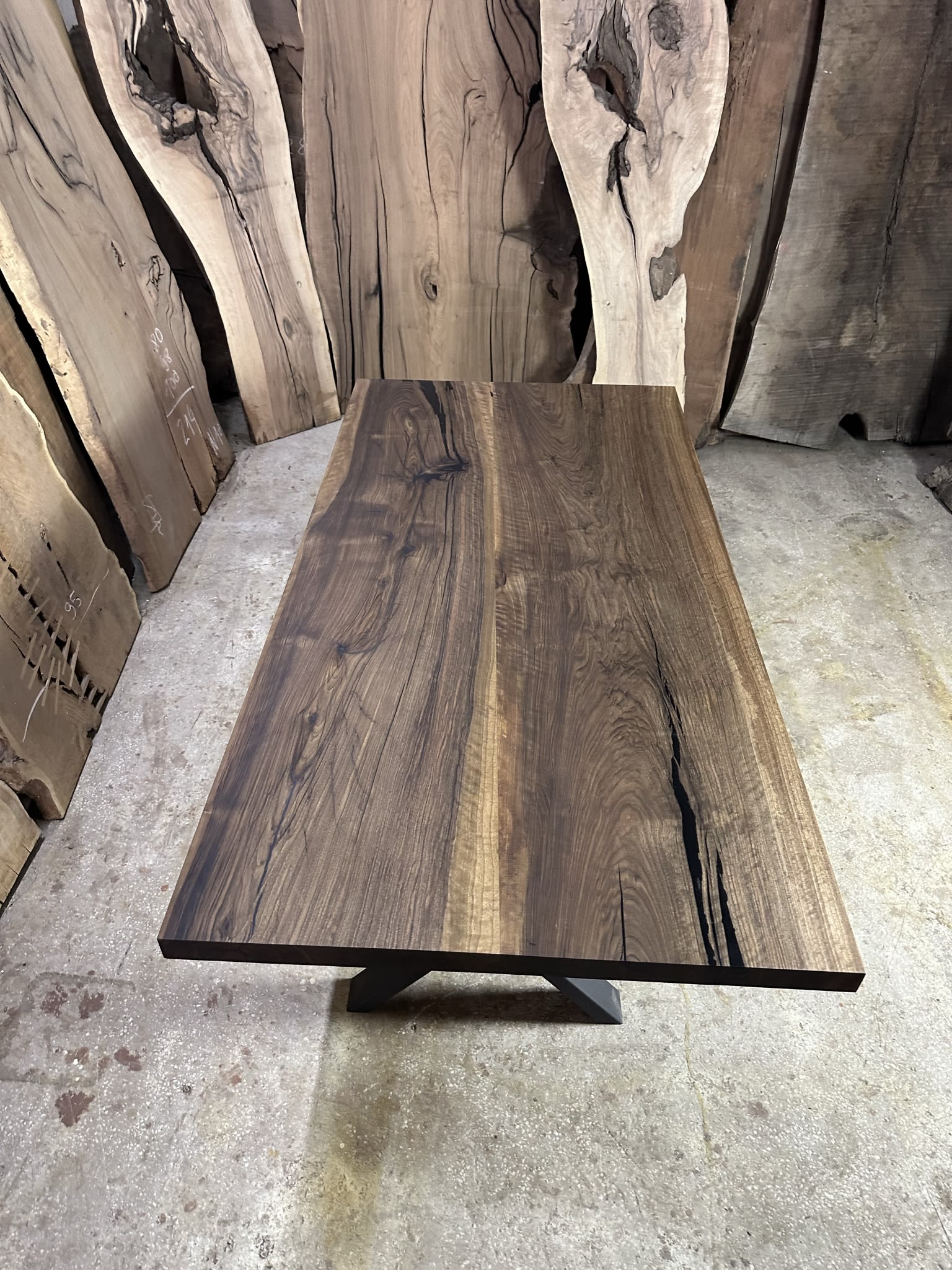 Black walnut slab store dining table